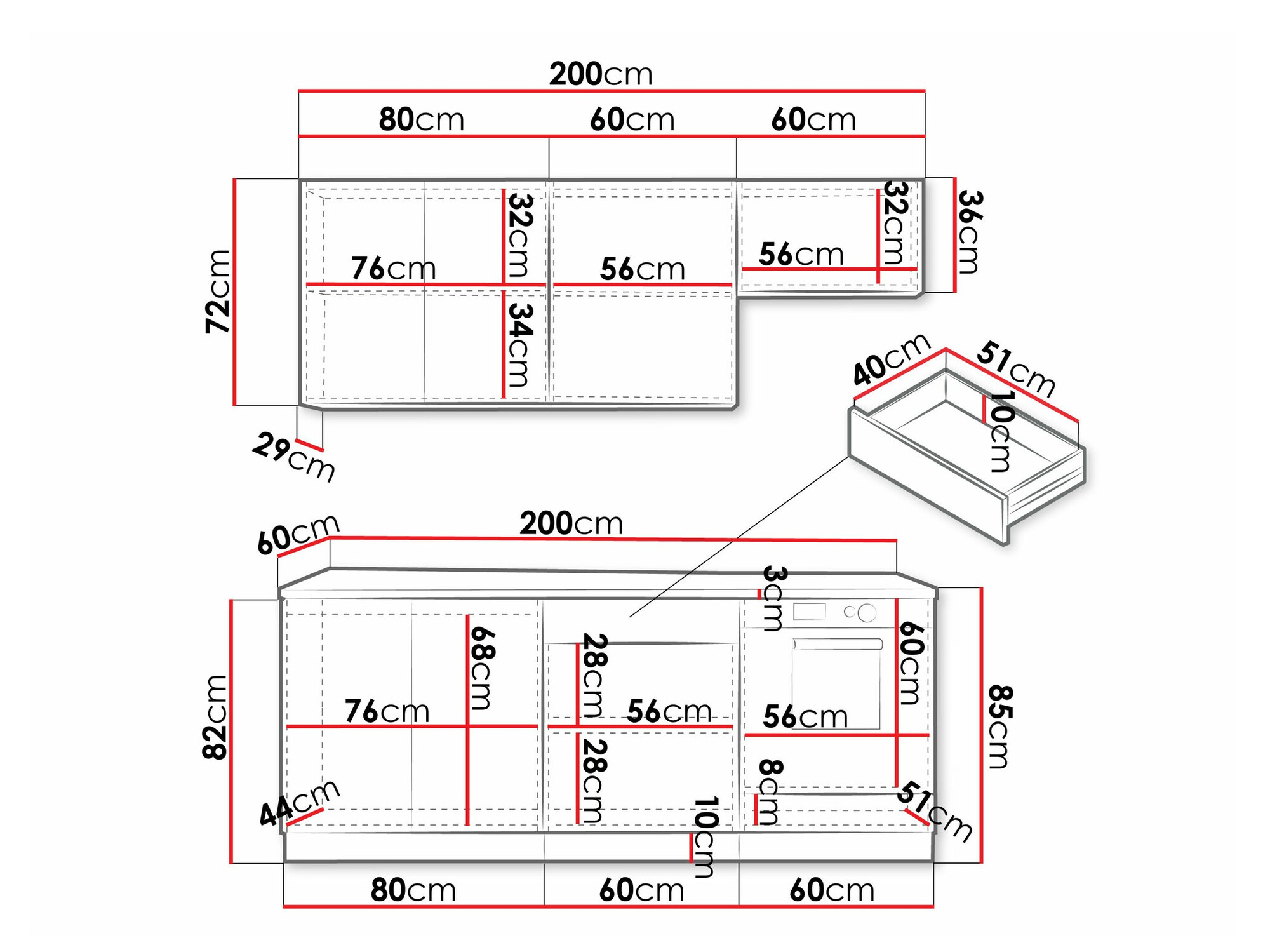 Kuhinjski set Trenton 180 (Svetloosiva + Zanatski hrast)