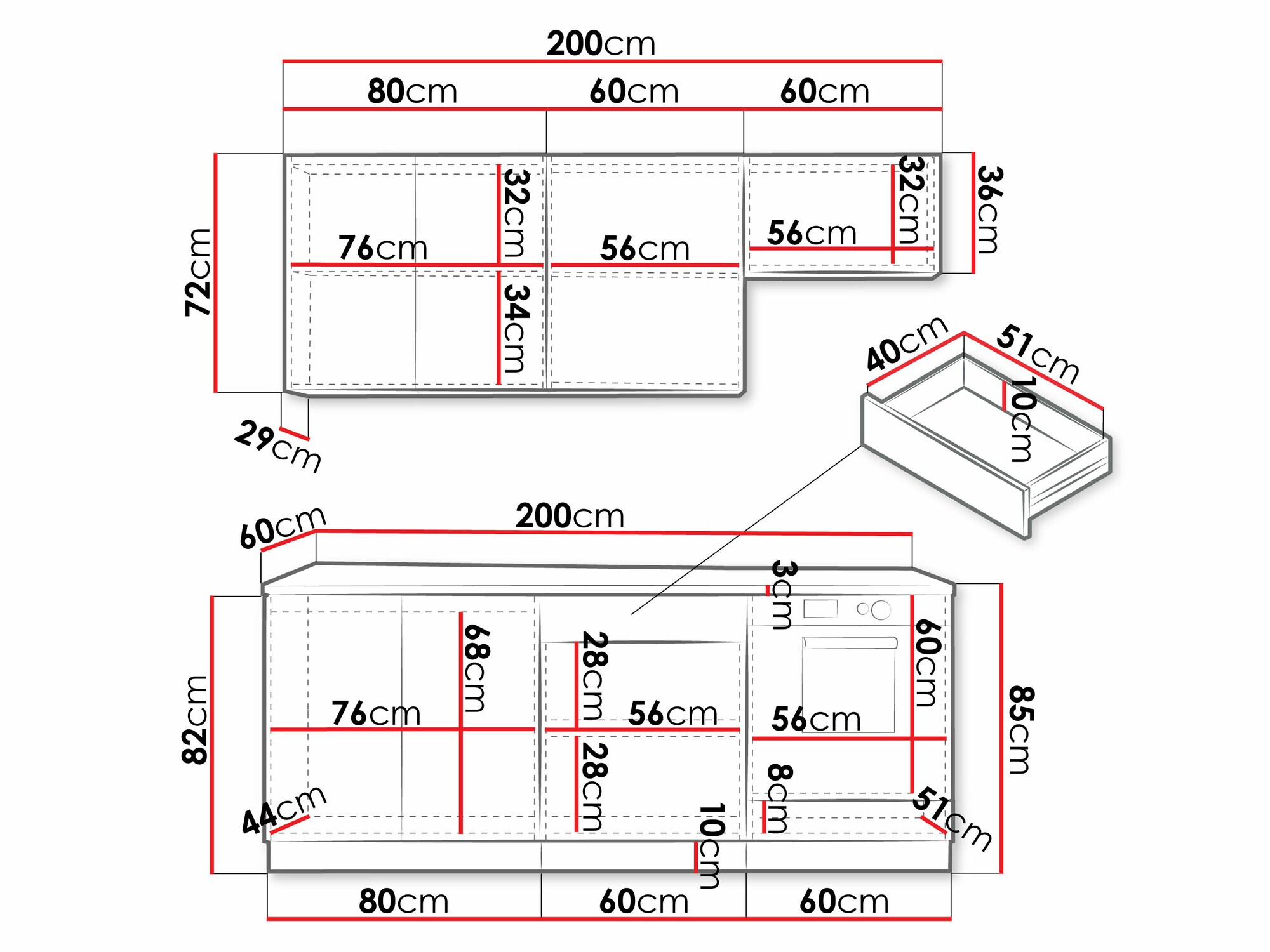 Kuhinjski set Trenton 180 (Svetloosiva + Zanatski hrast)