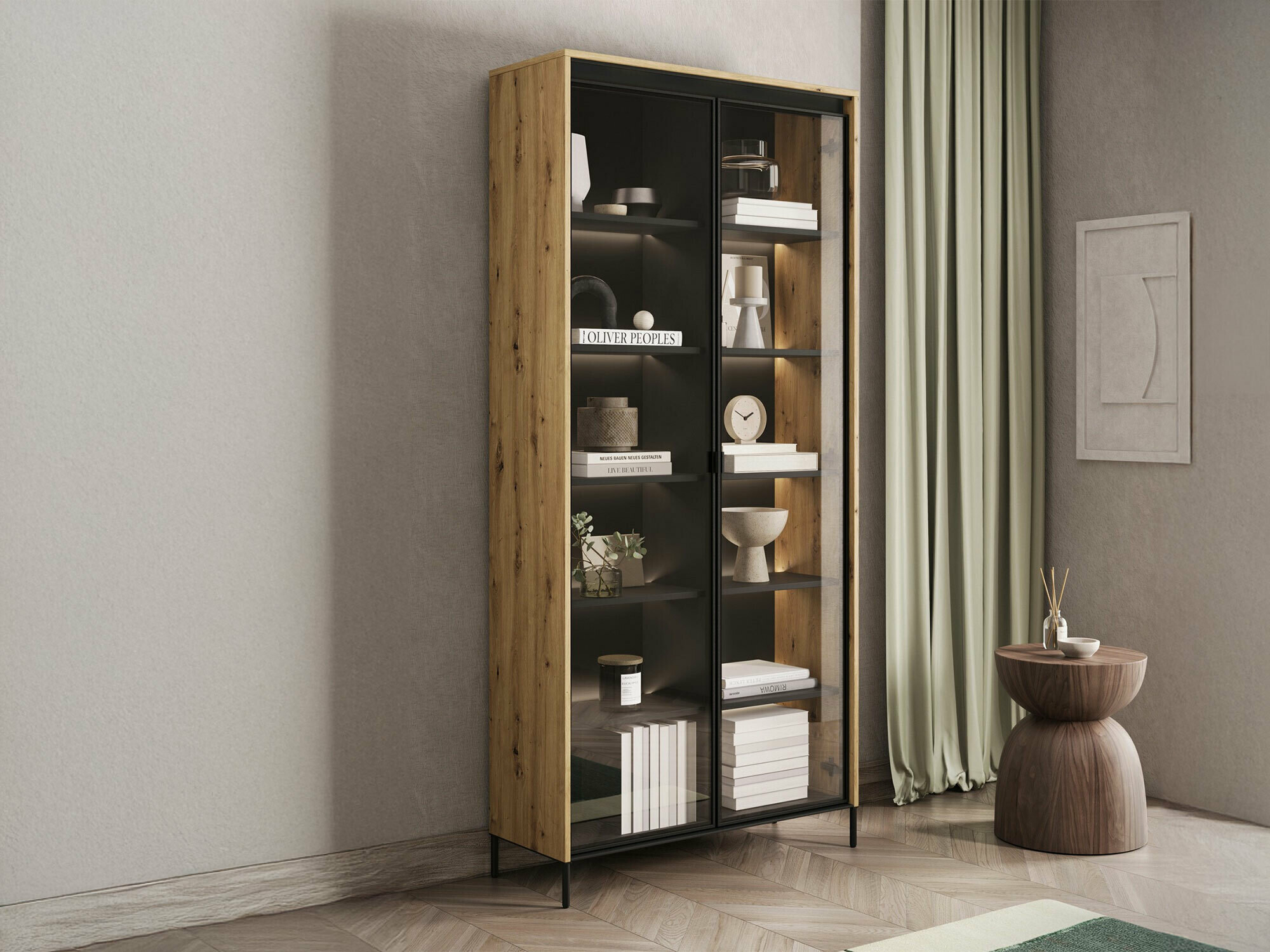 Polica Fernolu 106 (Artisan hrast + Crno)