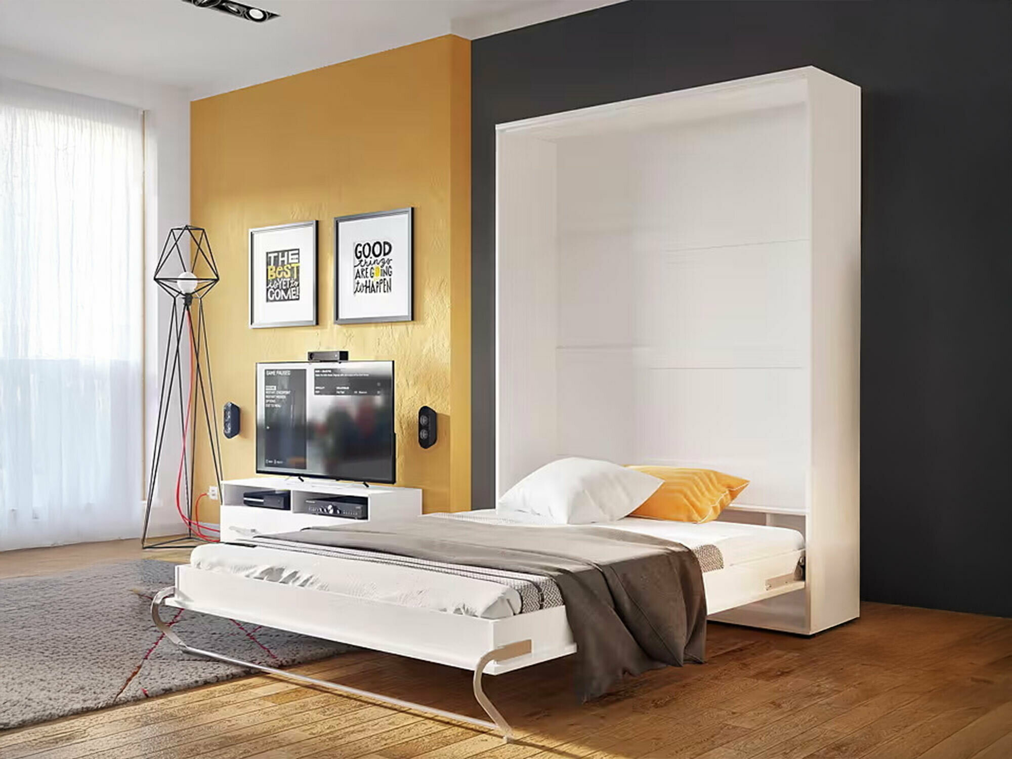 Zidni krevet Concept Pro Lenart III (Belo + Sjajno belo)