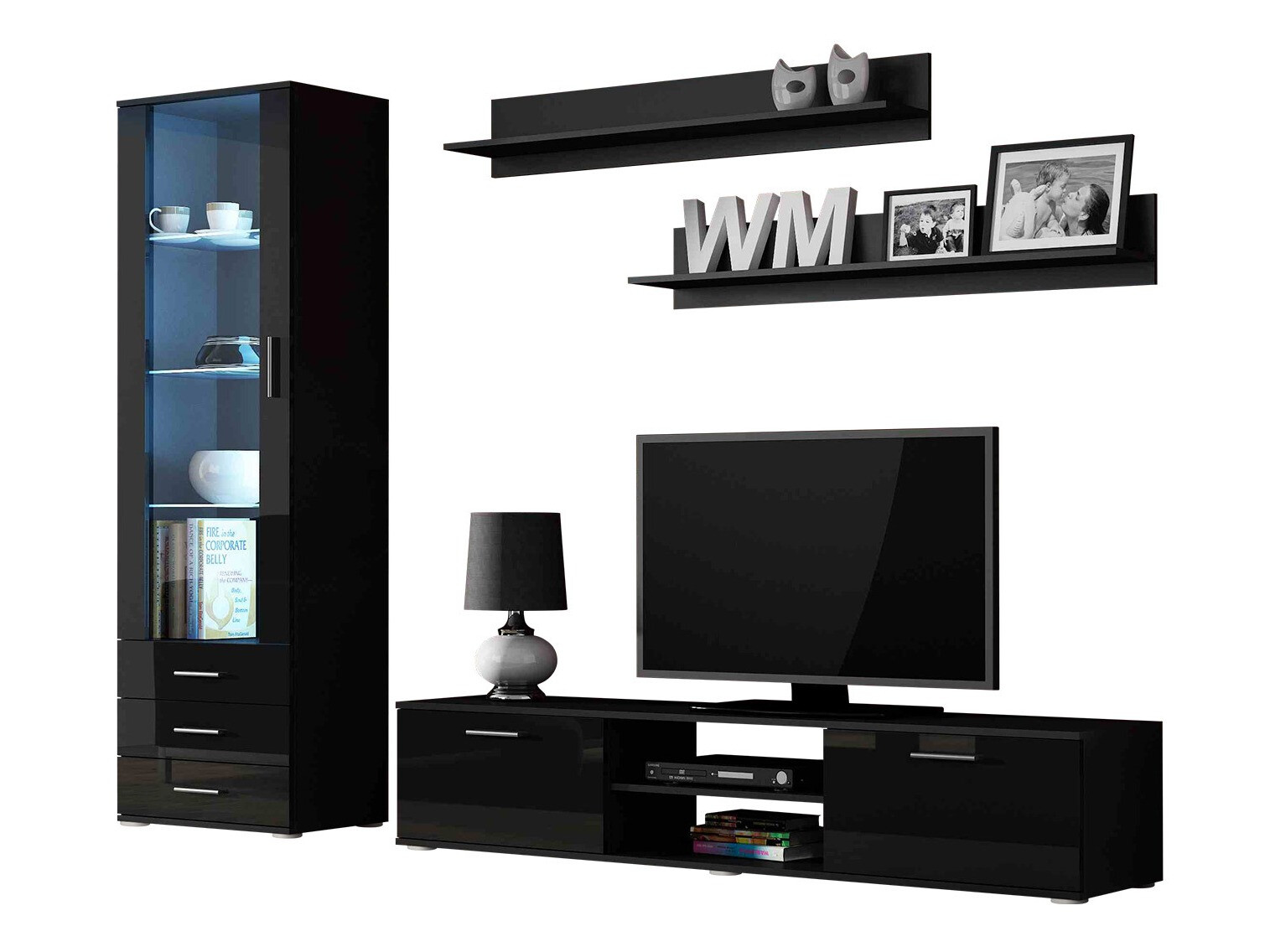 Set za dnevnu sobu Tornola 107 (Crno + Crna visoki sjaj)