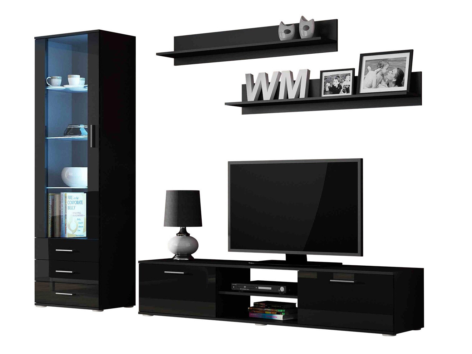 Set za dnevnu sobu Tornola 107 (Crno + Sjajno crna)