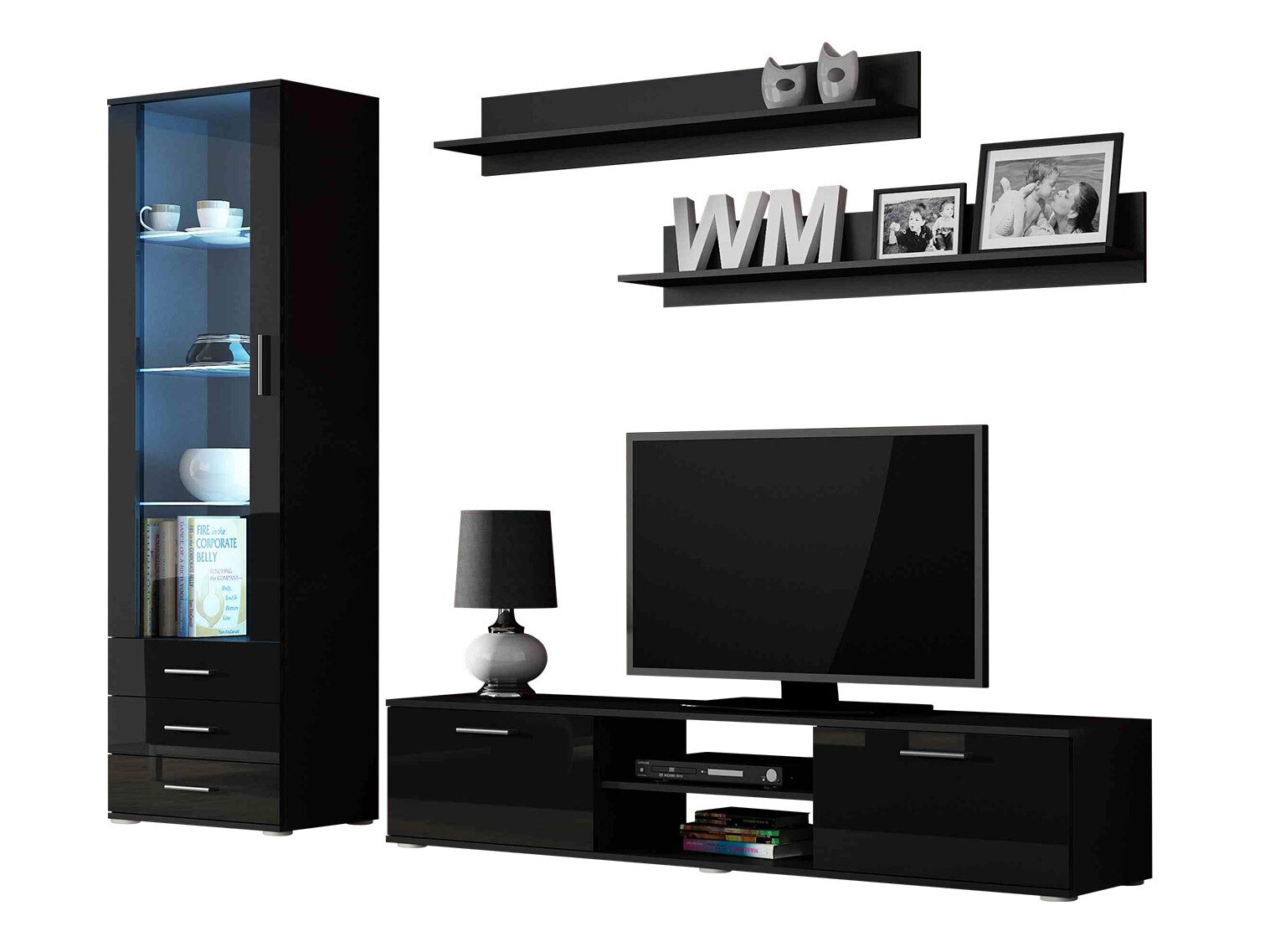 Set za dnevnu sobu Tornola 107 (Crno + Sjajno crna)