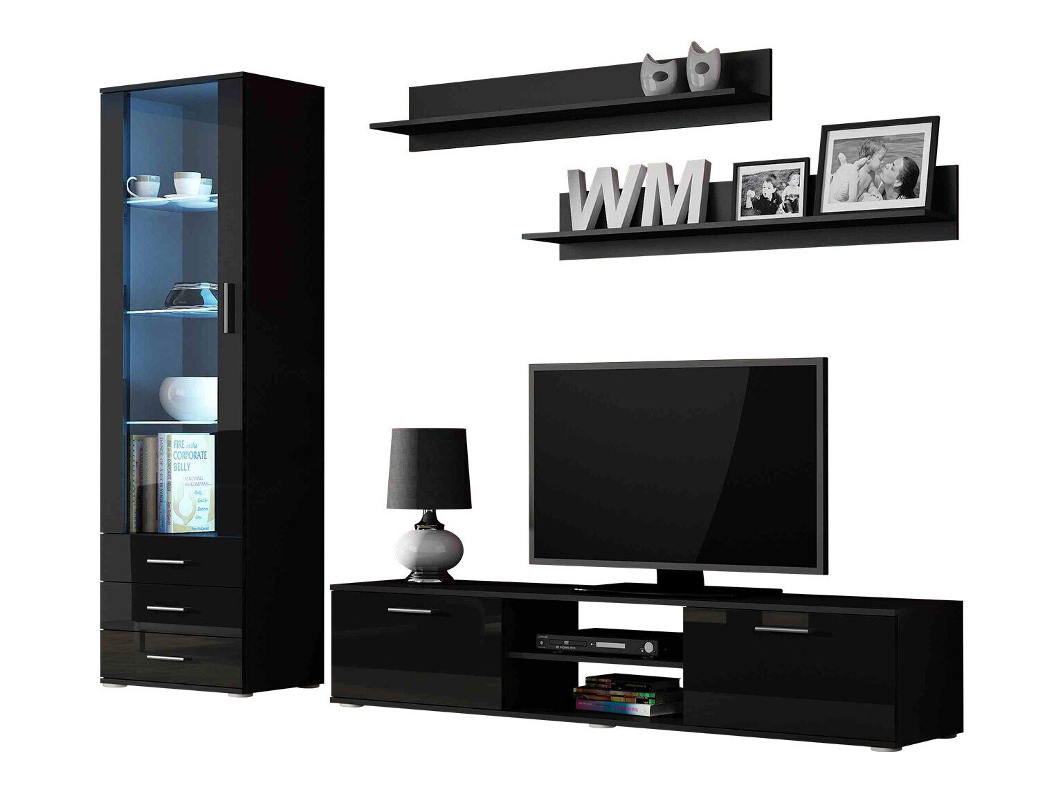 Set za dnevnu sobu Tornola 107 (Crno + Sjajno crna)