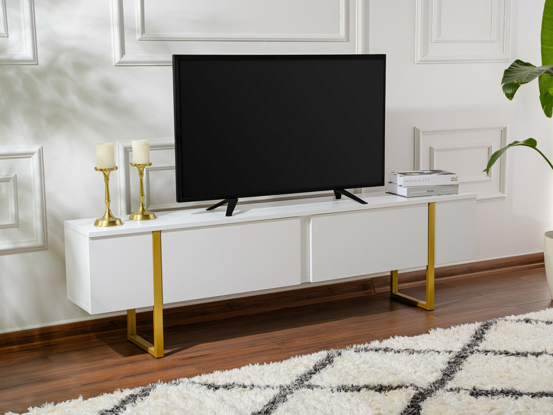 TV komoda Novato 105 (Belo + Zlatna)