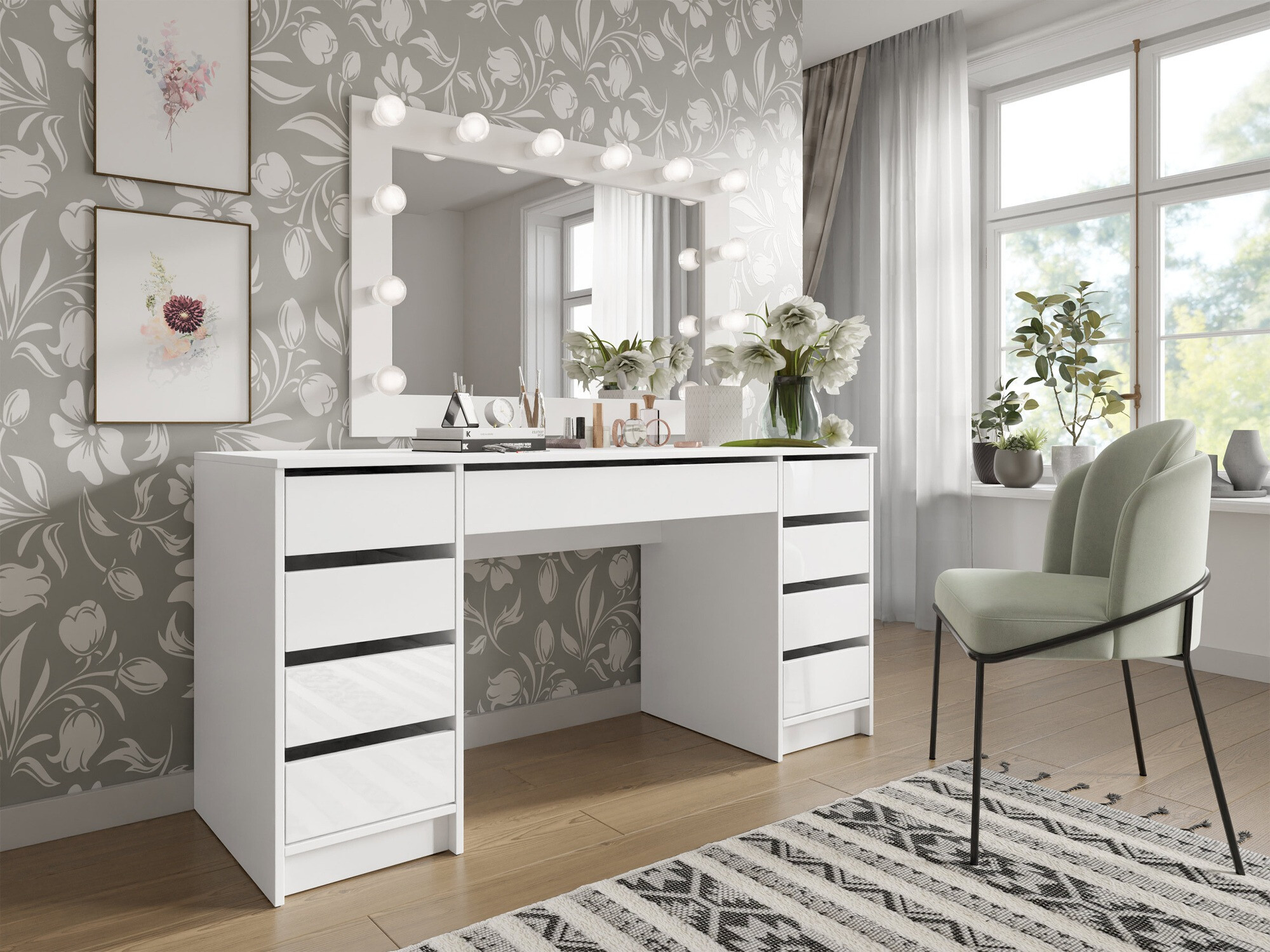 Kancelarijski sto Comfivo 401 (Sjajno belo + Belo)