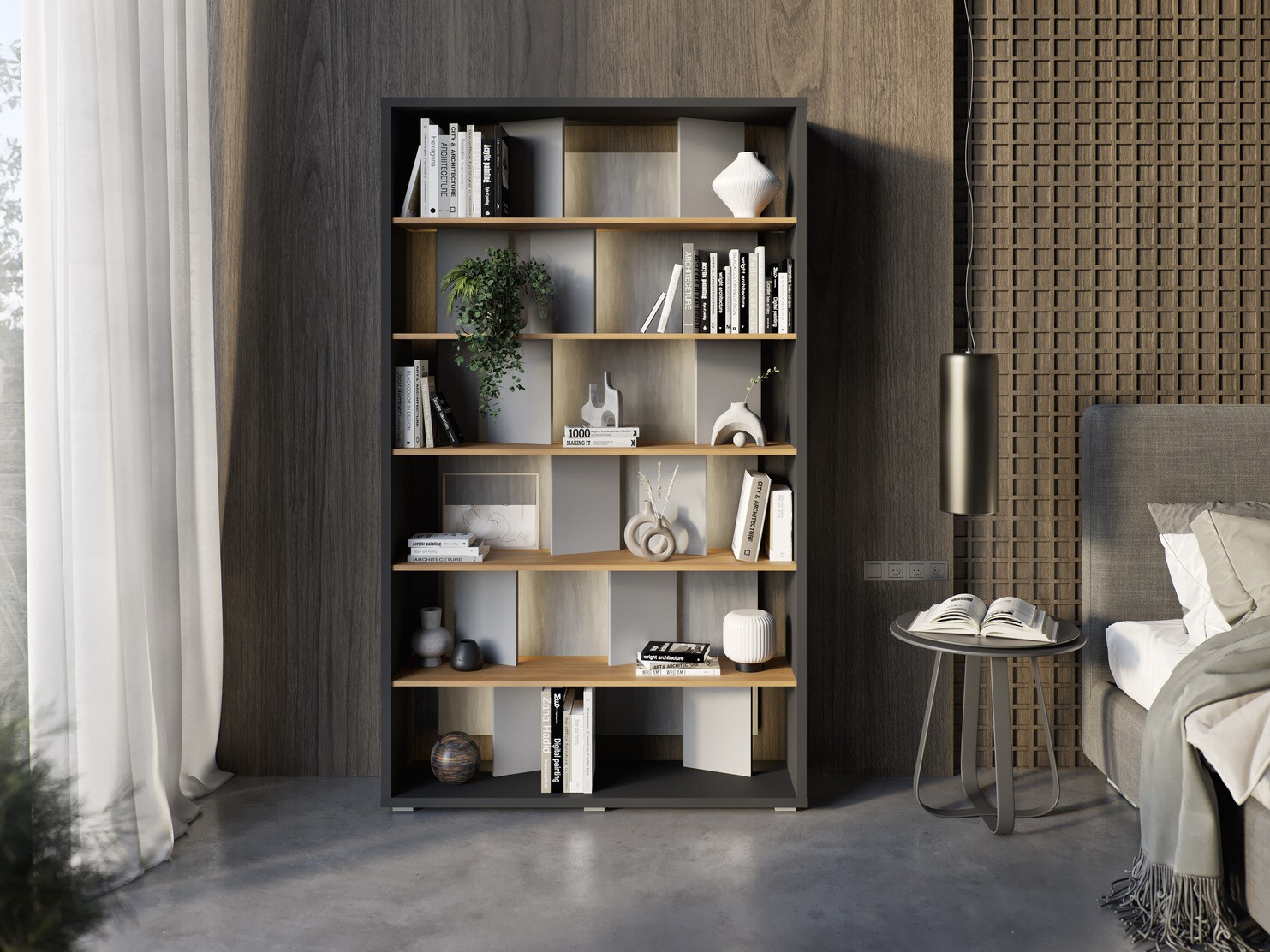 Polica Fresno 154 (Sivo + Graphite + Hrast)