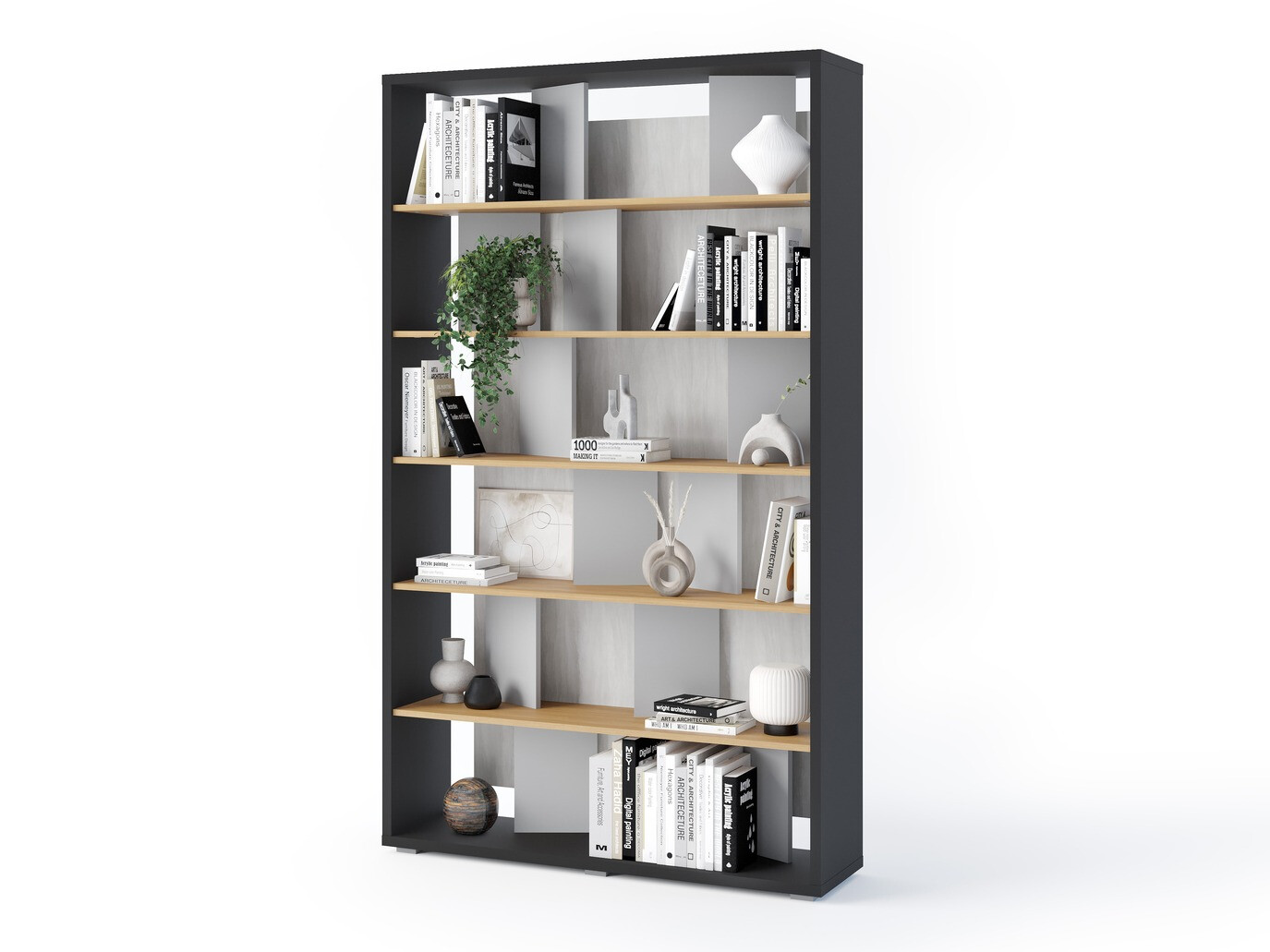 Polica Fresno 154 (Sivo + Graphite + Hrast)