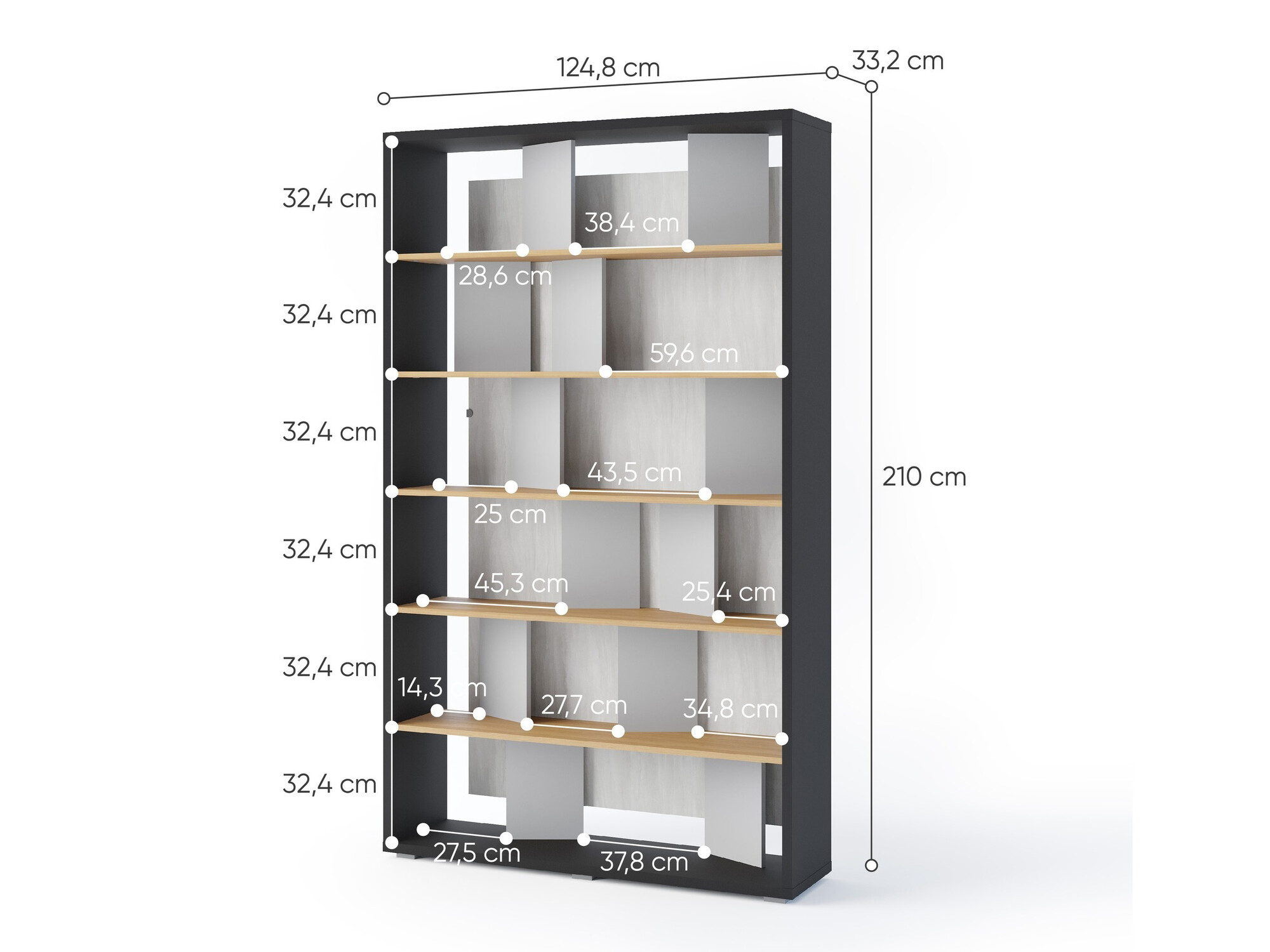 Polica Fresno 154 (Sivo + Graphite + Hrast)