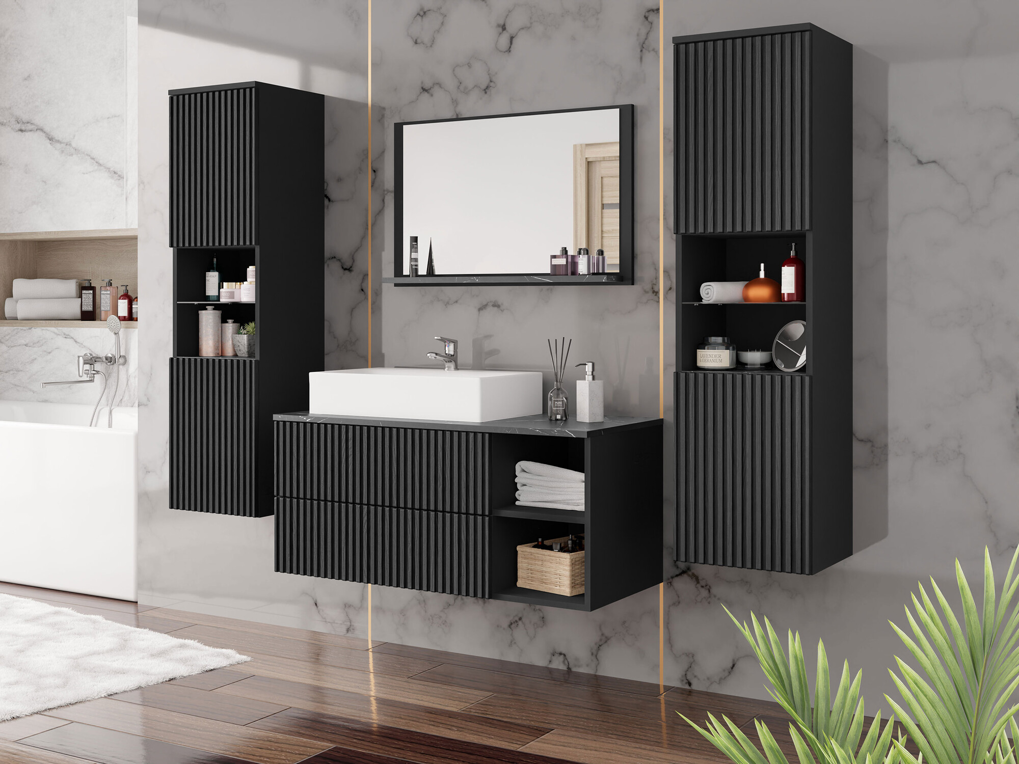 Set za kupatilo Nauta II (Crno + Crni mermer)