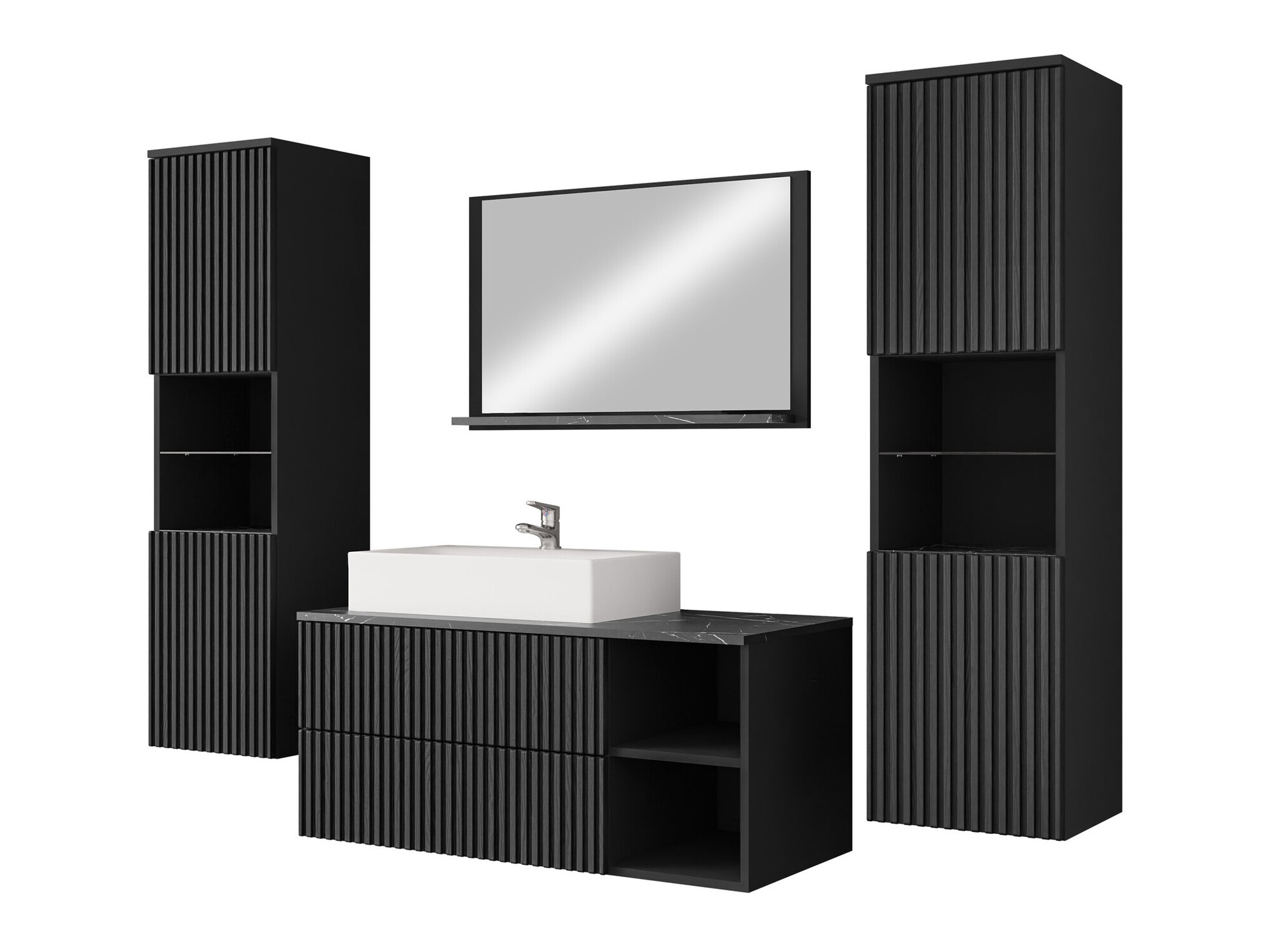 Set za kupatilo Nauta II (Crno + Crni mermer)