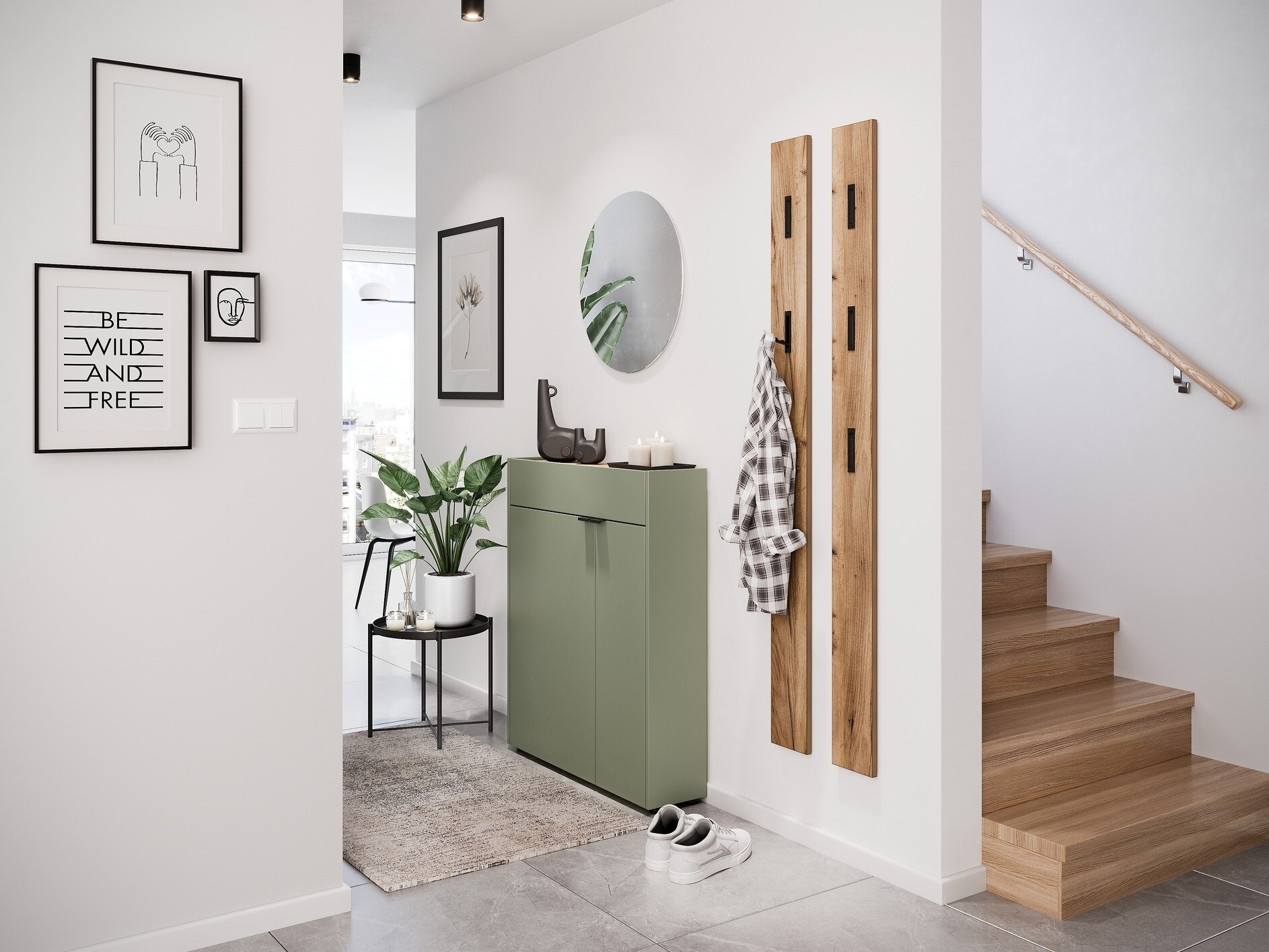 Polica za obuću Cirsale 110 (Prašnjavo zelena + Navarra hrast)