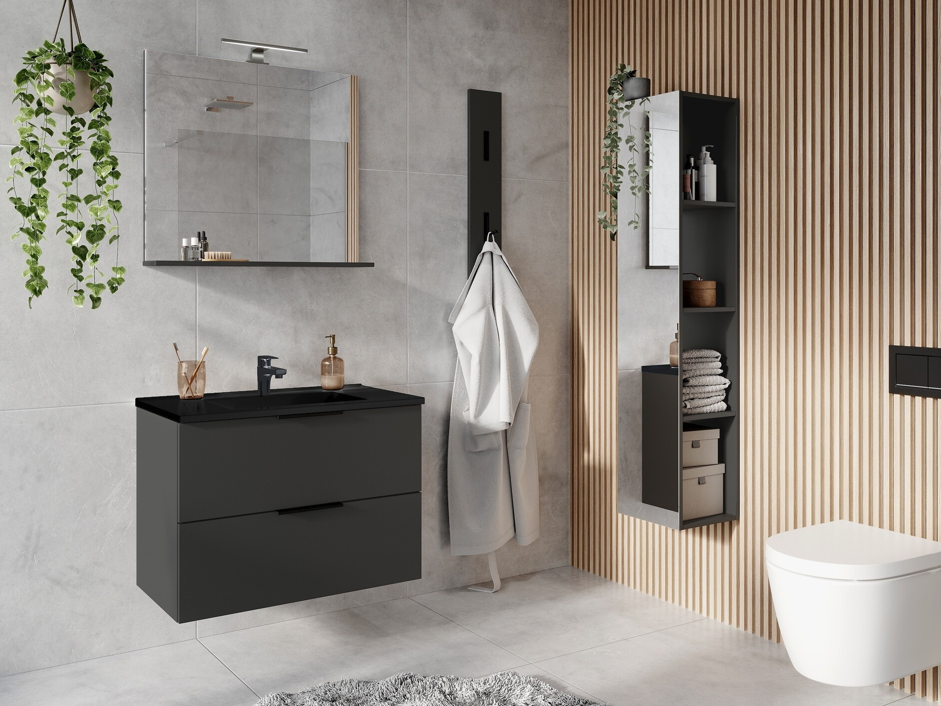 Viseći kupatilski element za lavabo Temeli 108 (Graphite + Crno)