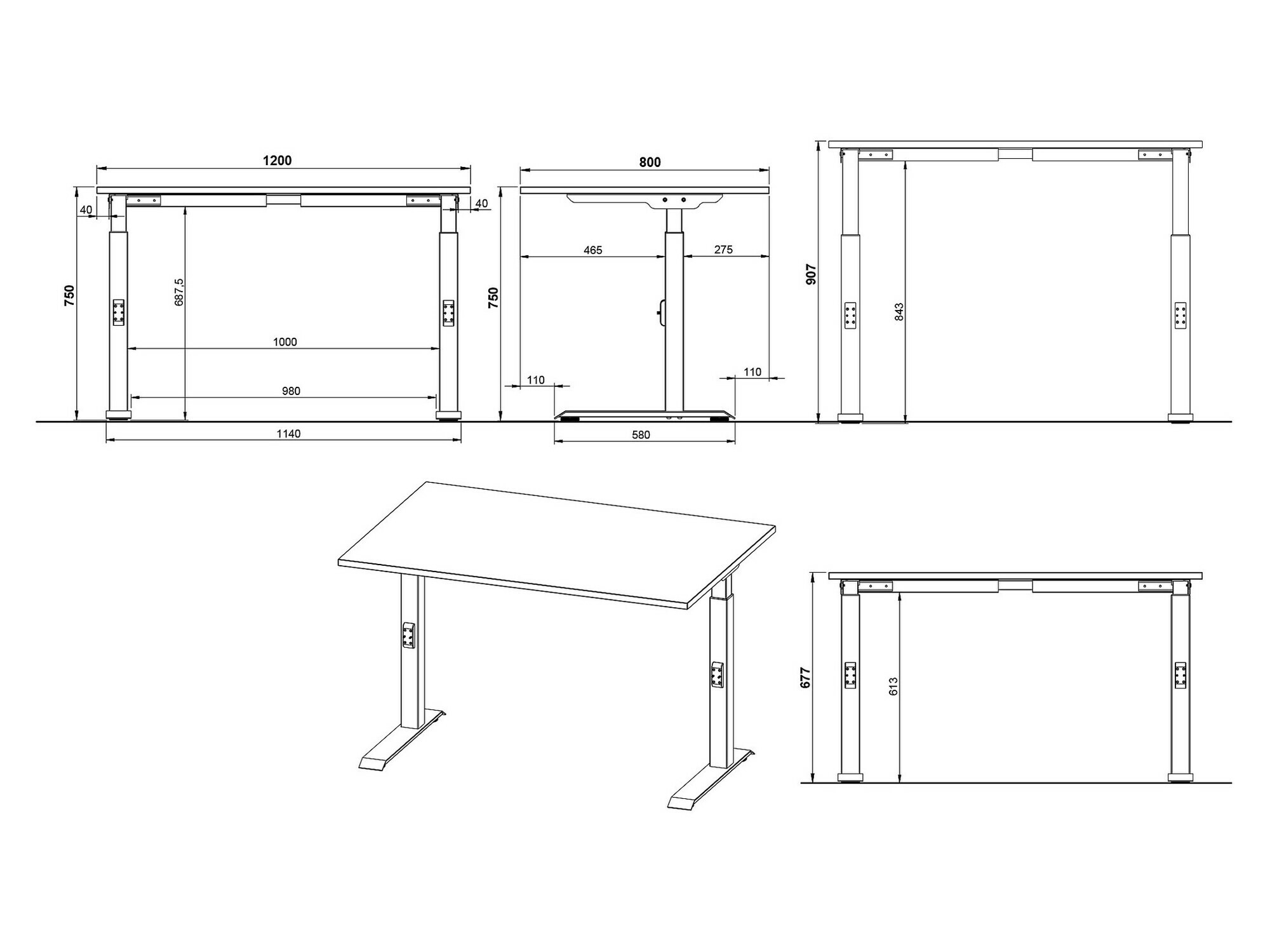 Kancelarijski sto Vesbeno 108 (Kašmir + Crno)