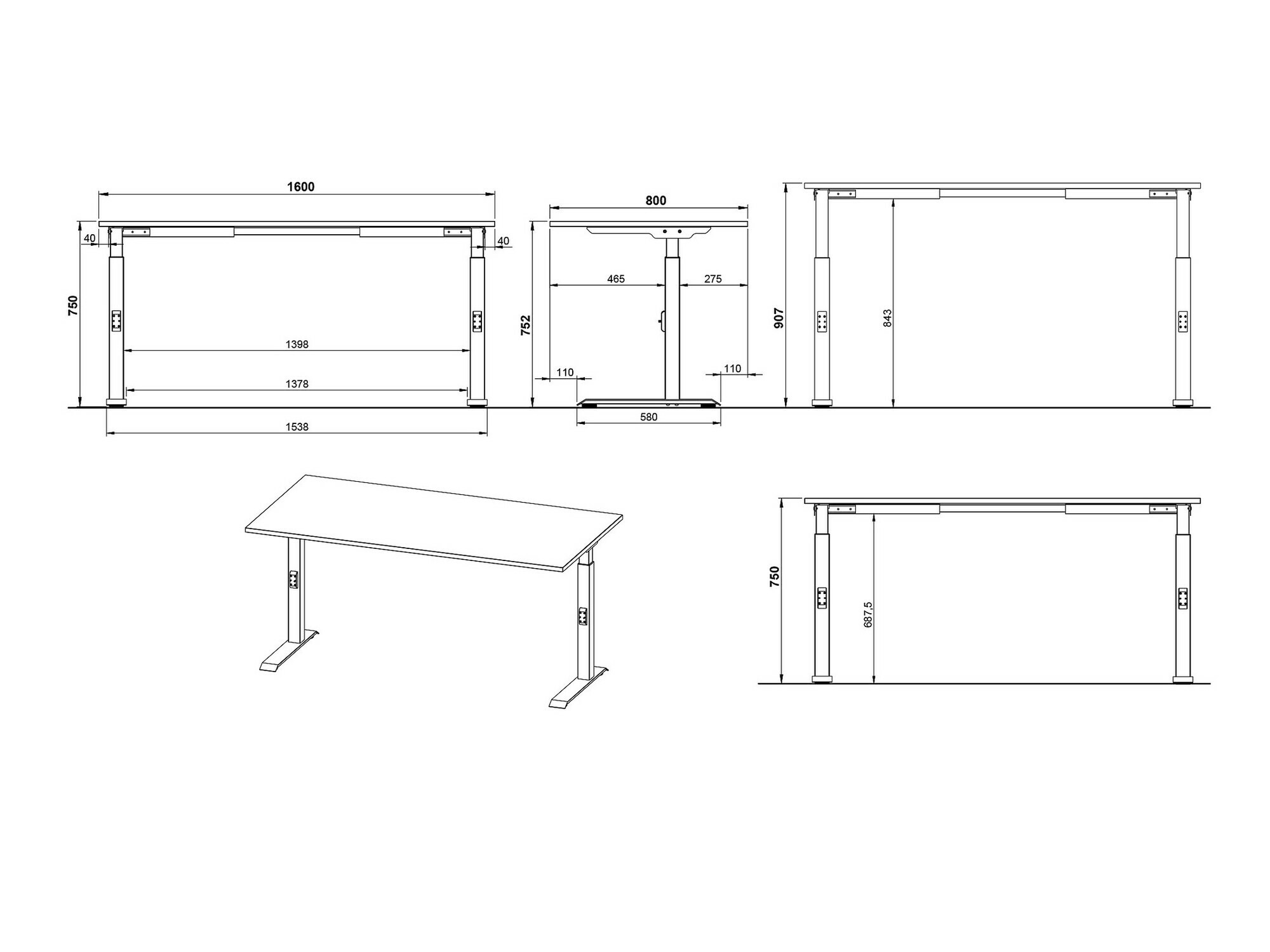 Kancelarijski sto Vesbeno 110 (Grafit + Crno)