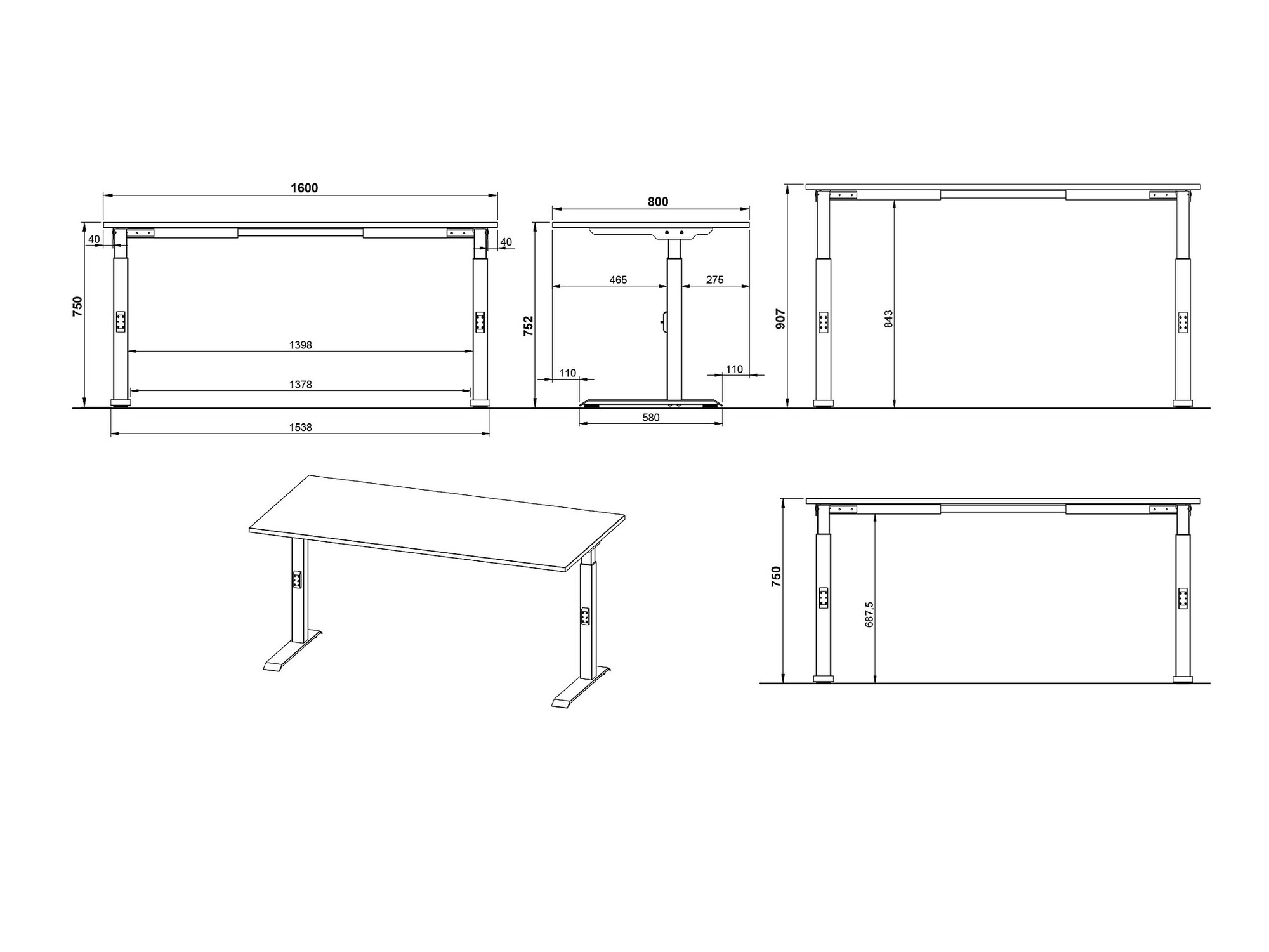 Kancelarijski sto Vesbeno 110 (Kašmir + Crno)