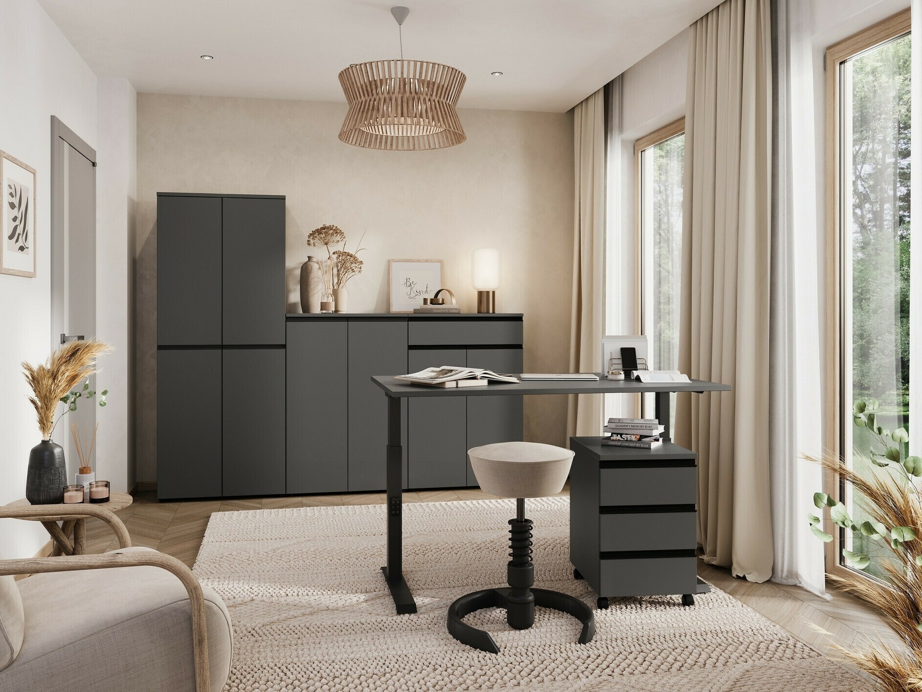 Kancelarijski sto Vesbeno 111 (Grafit + Crno)