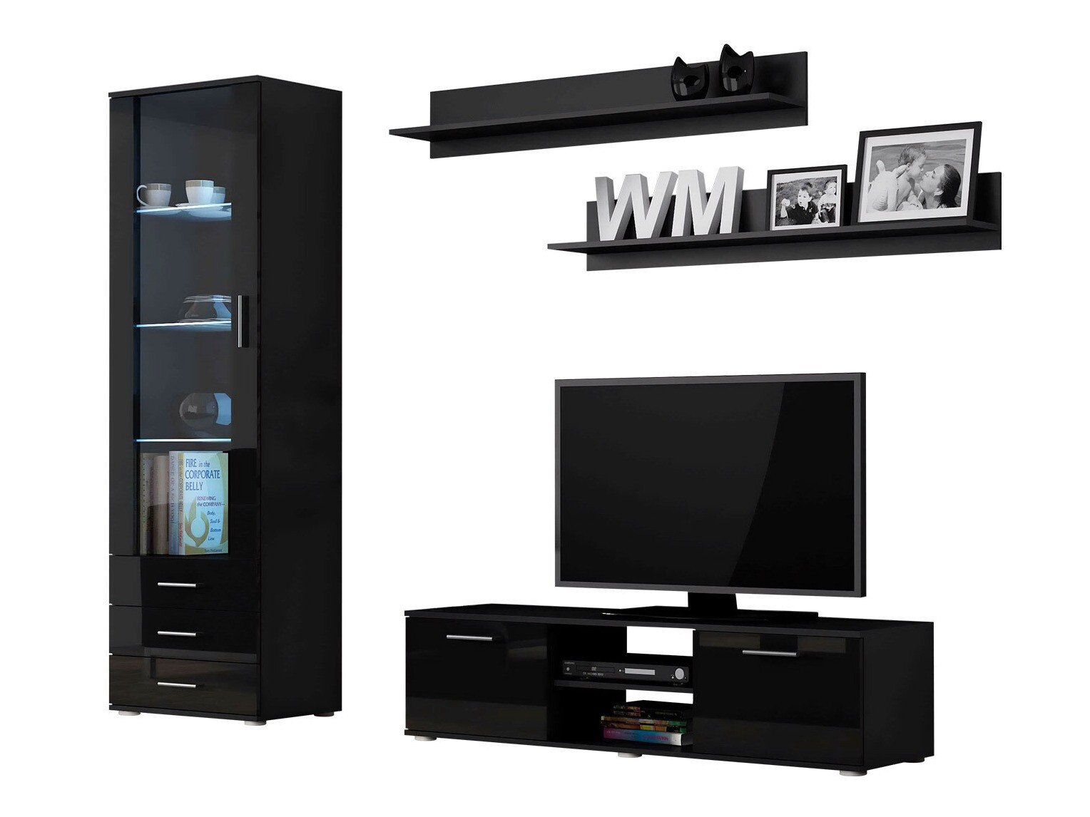 Set za dnevnu sobu Tornola 110 (Crno + Sjajno crna)