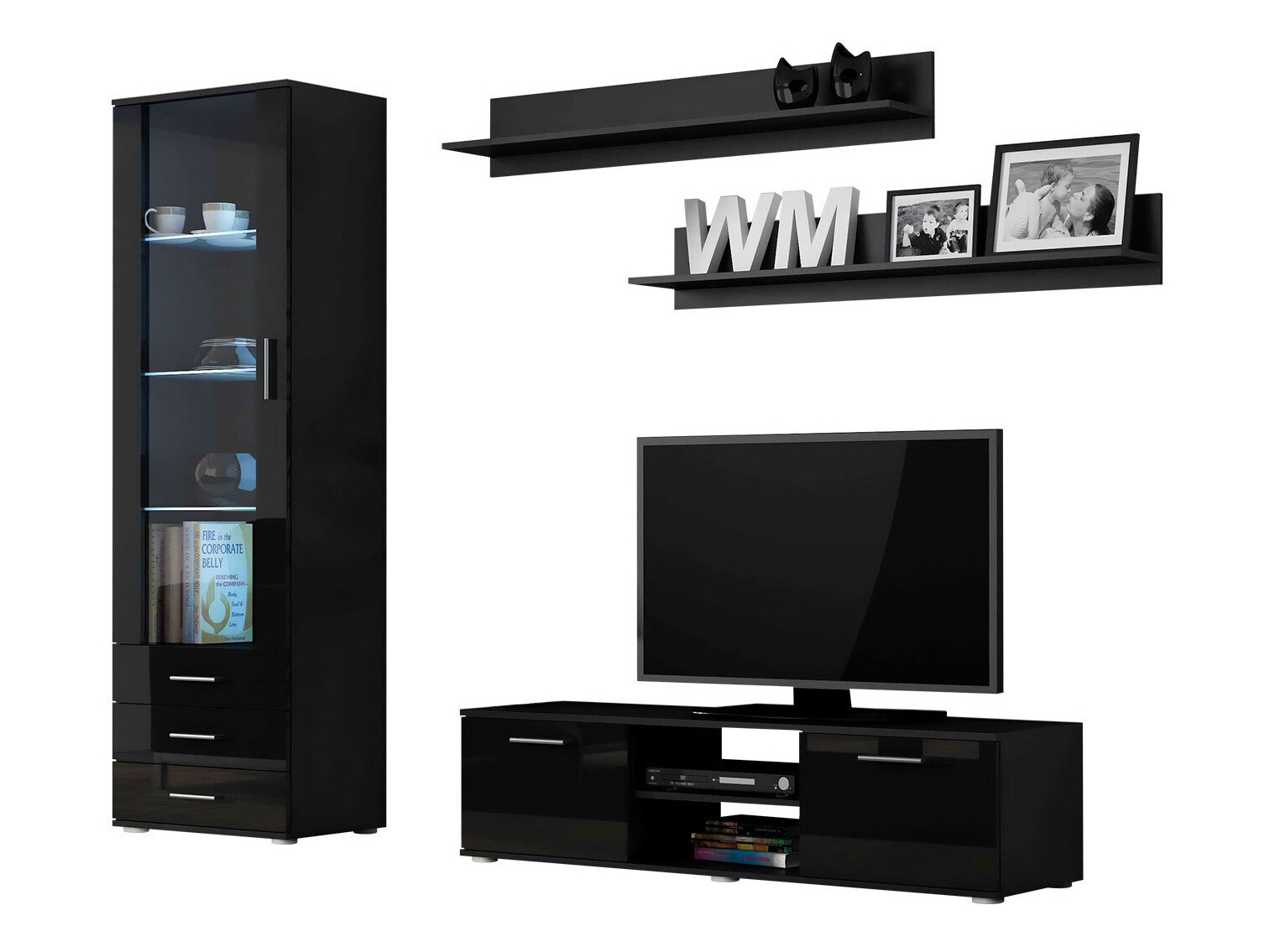 Set za dnevnu sobu Tornola 110 (Crno + Sjajno crna)