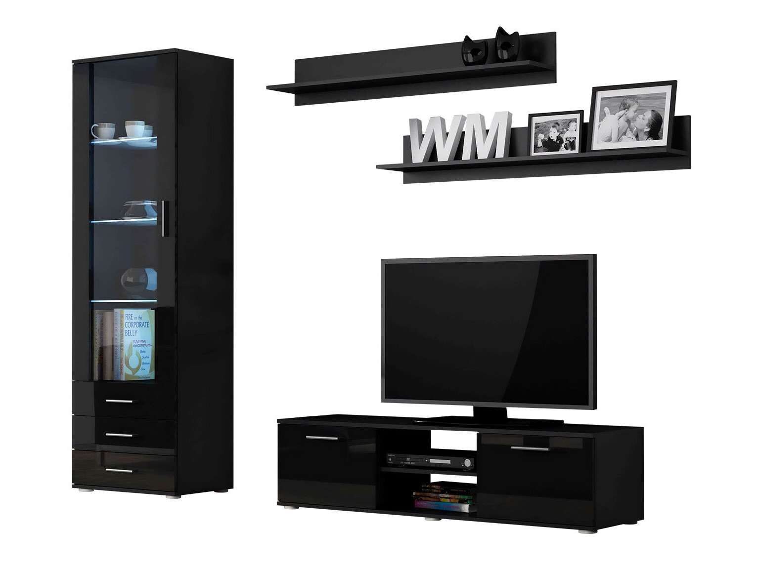 Set za dnevnu sobu Tornola 110 (Crno + Sjajno crna)