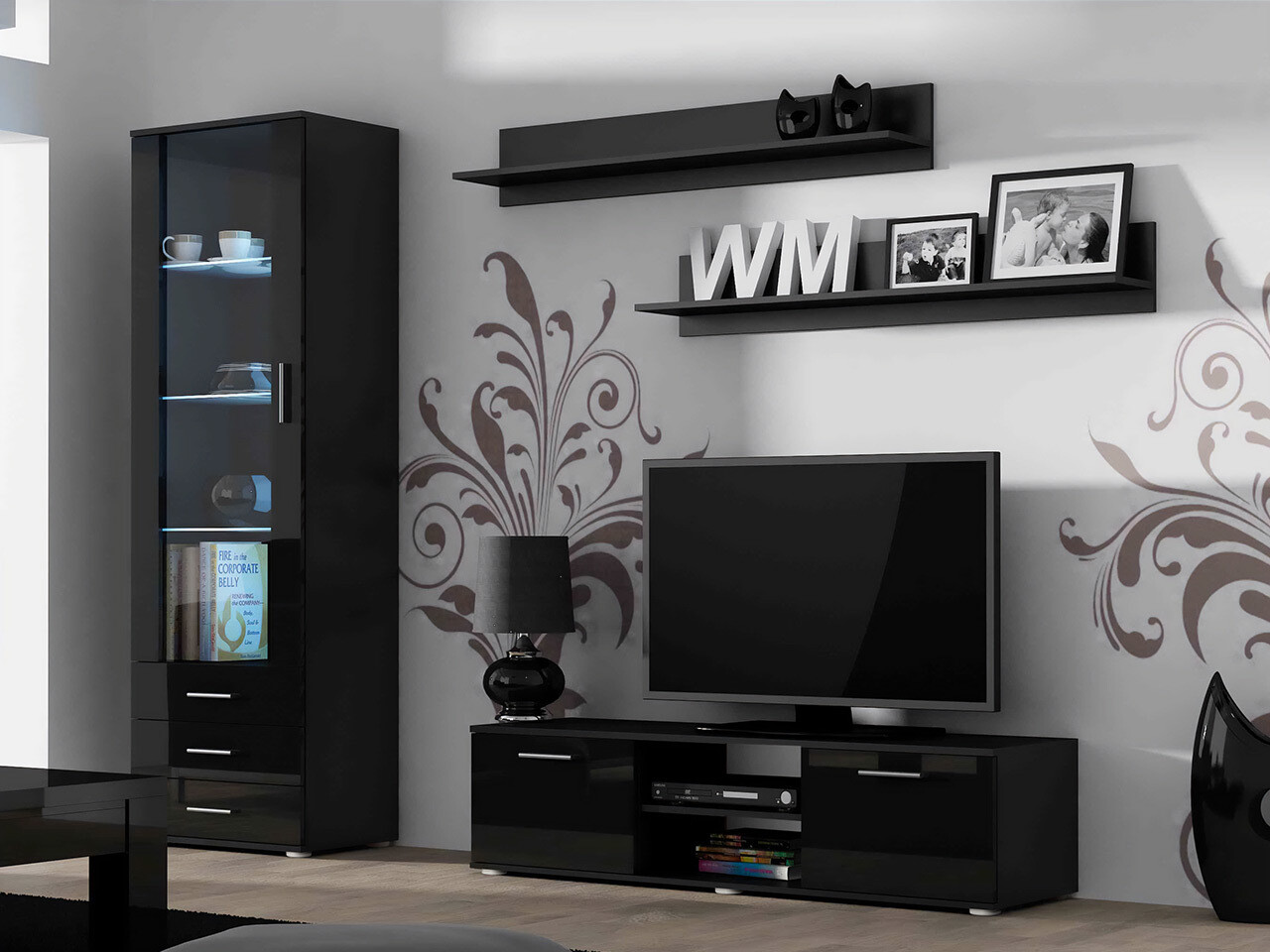 Set za dnevnu sobu Tornola 110 (Crno + Sjajno crna)