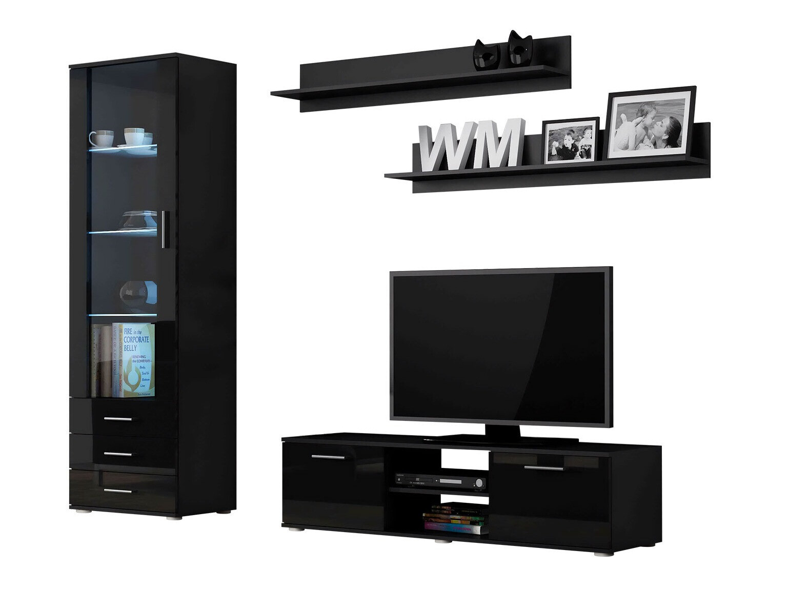 Set za dnevnu sobu Tornola 110 (Crno + Sjajno crna)