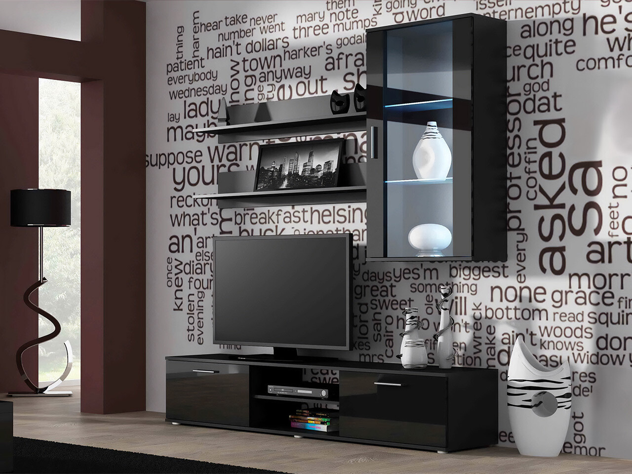 Set za dnevnu sobu Tornola 113 (Crno + Sjajno crna)