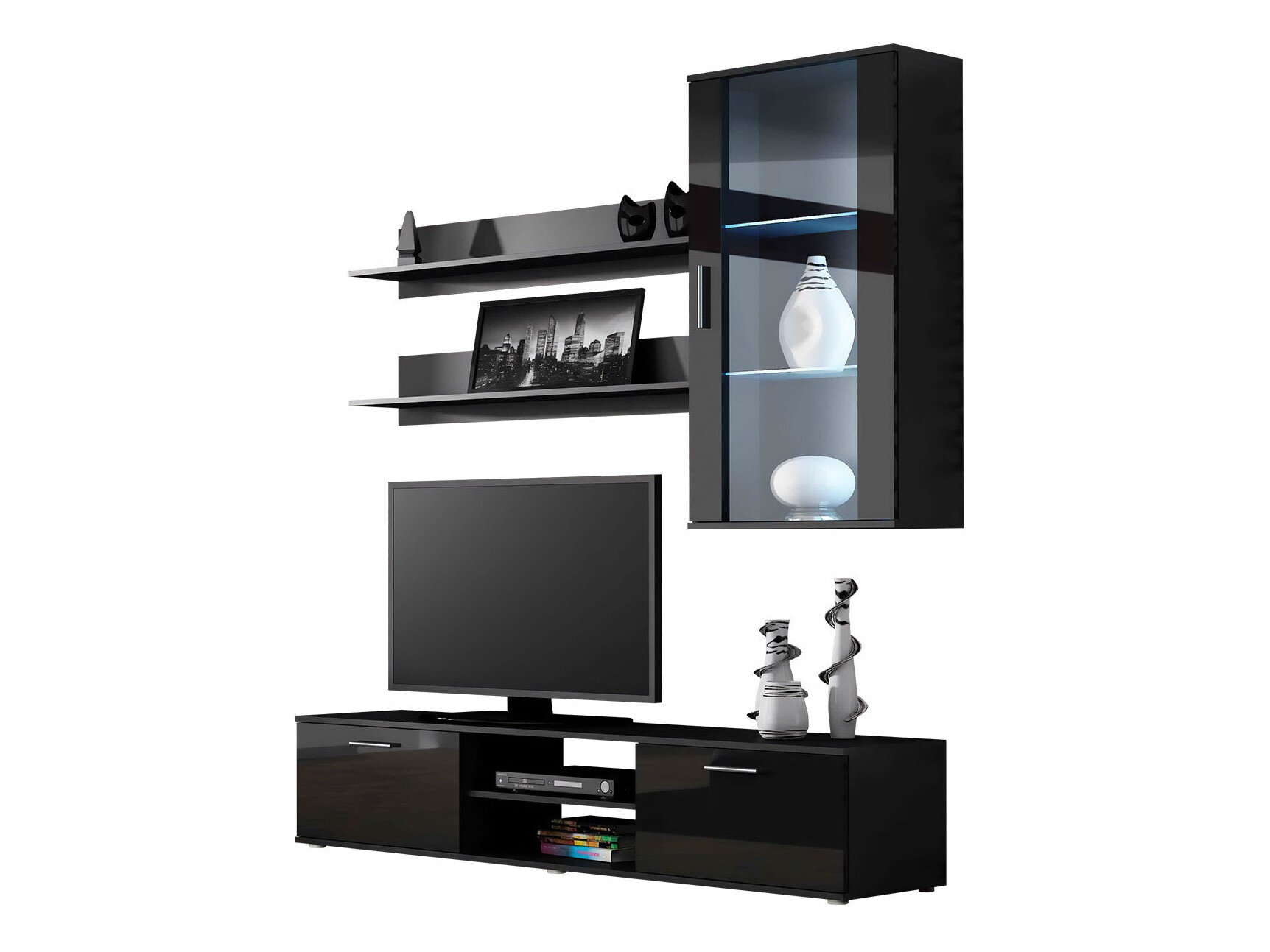 Set za dnevnu sobu Tornola 113 (Crno + Sjajno crna)