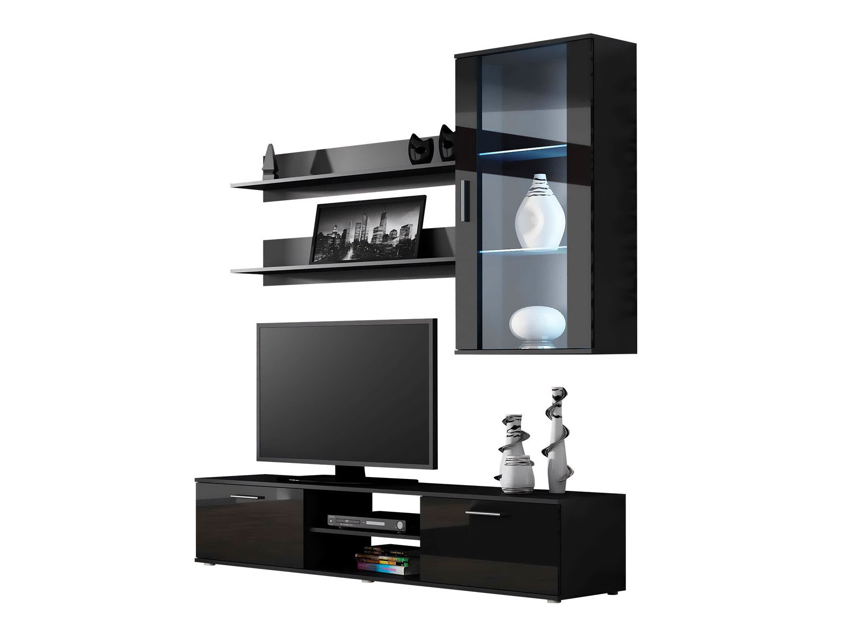 Set za dnevnu sobu Tornola 113 (Crno + Sjajno crna)