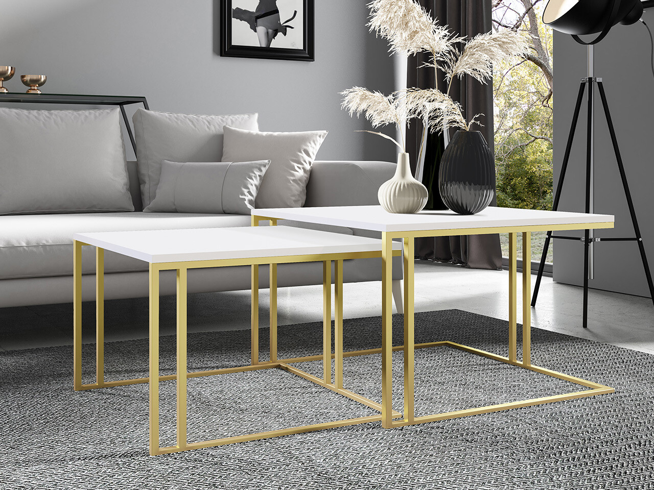 Set stočića za kafu Oswego 110 (Belo + Zlatan)