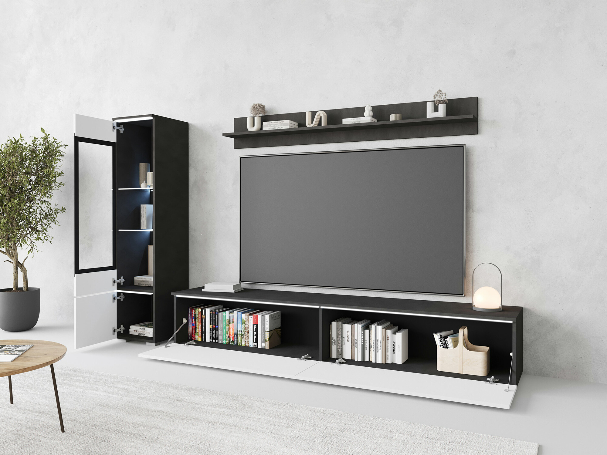 Set za dnevnu sobu Mirfivo 100 (Matera siva + Sjajno belo)