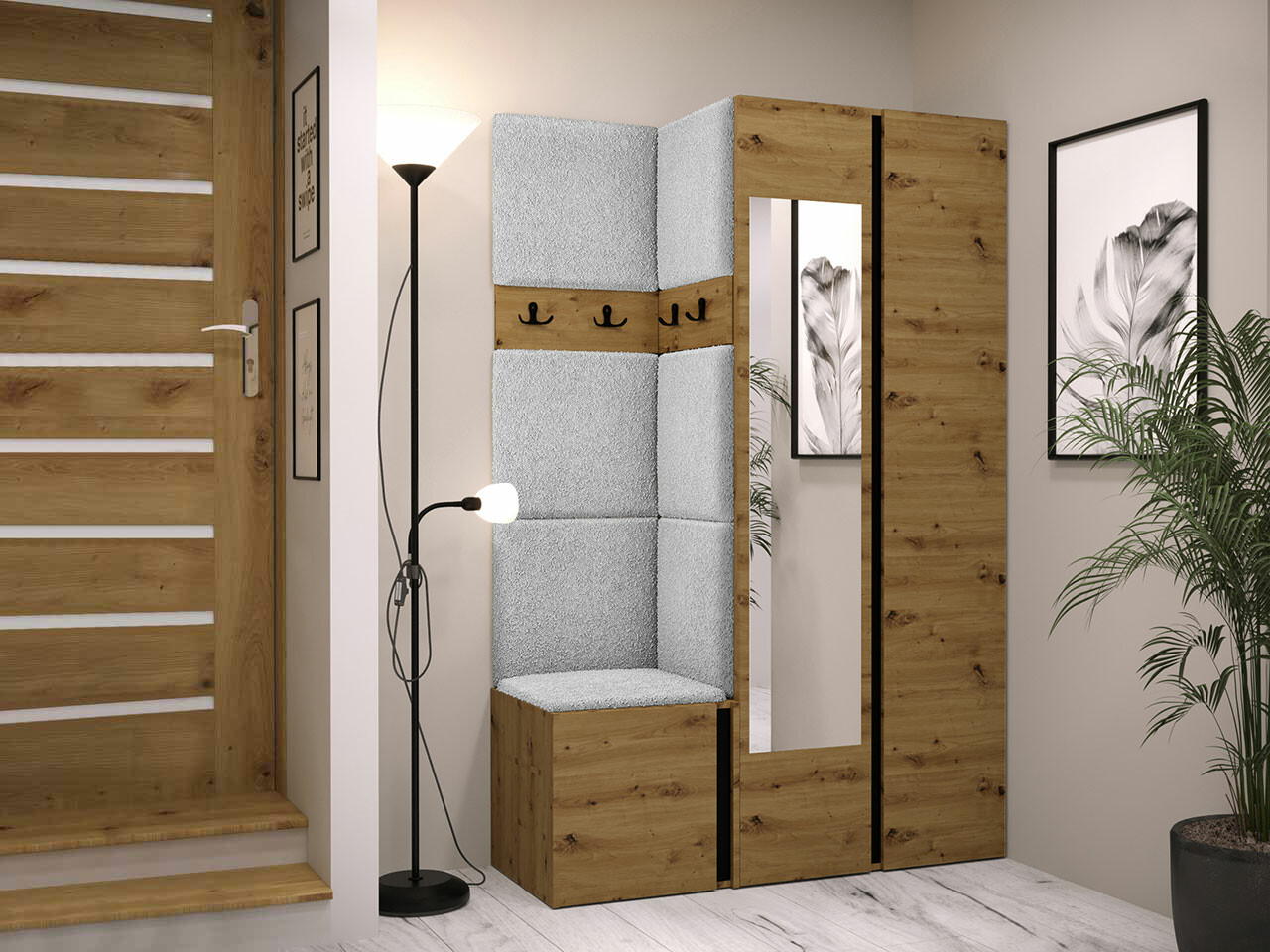 Set za hodnik Hartford 350 (Zanatski hrast + Crno)