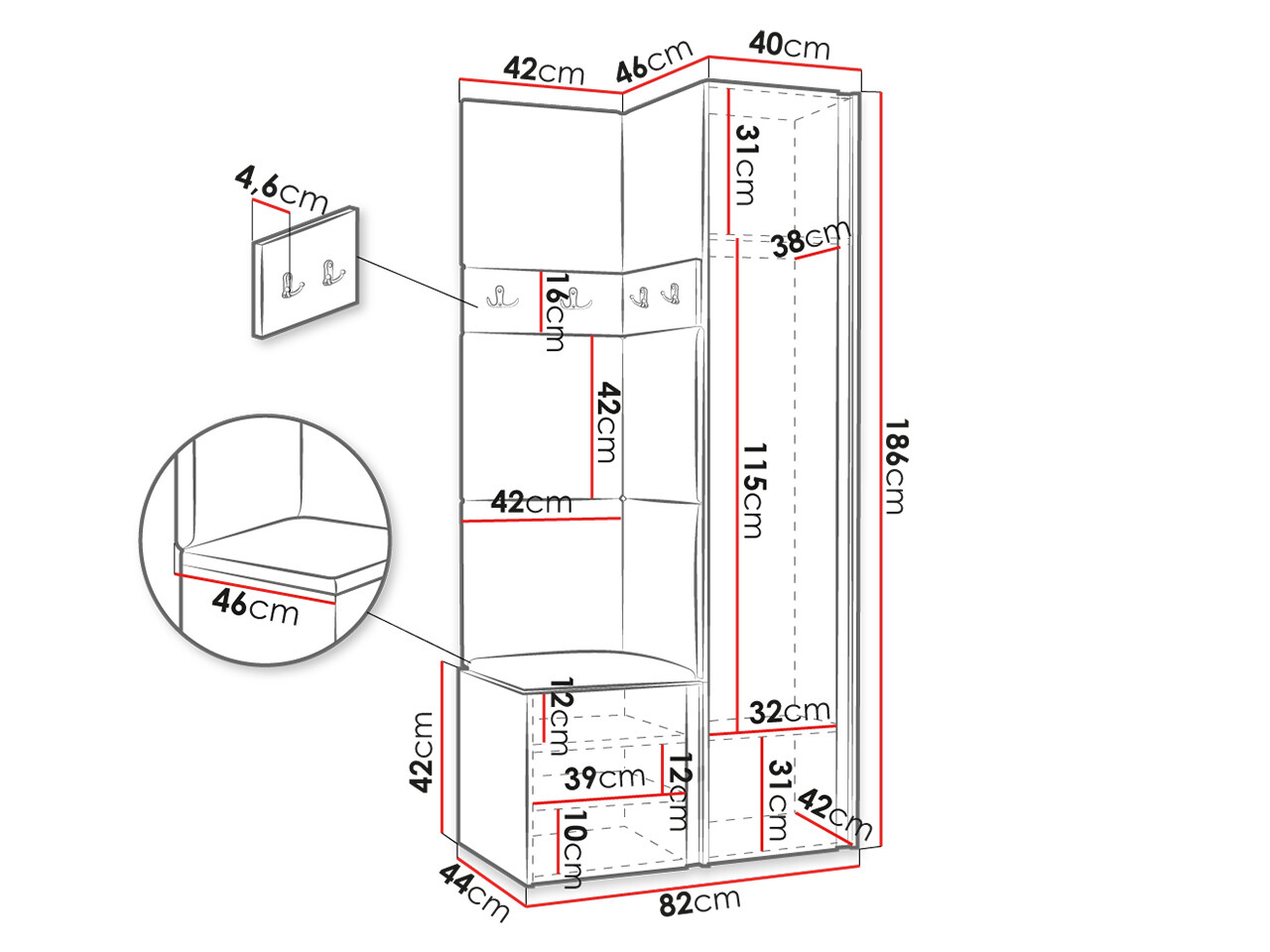 Set za hodnik Hartford 354 (Graphite)
