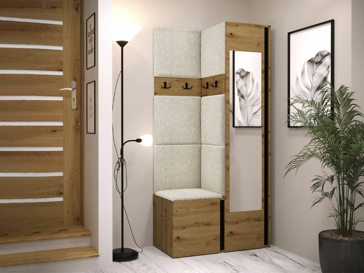 Set za hodnik Hartford 354 (Zanatski hrast + Crno)