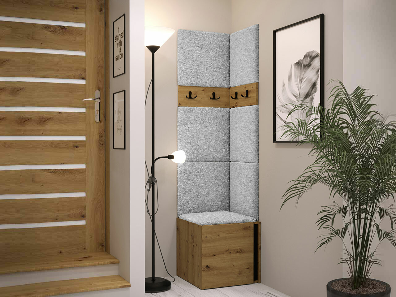 Set za hodnik Hartford 347 (Zanatski hrast + Crno)