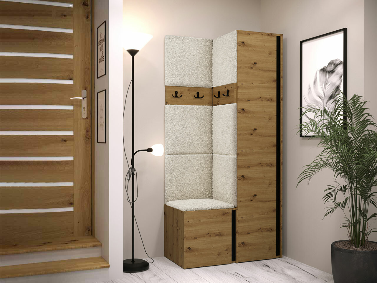 Set za hodnik Hartford 348 (Zanatski hrast + Crno)