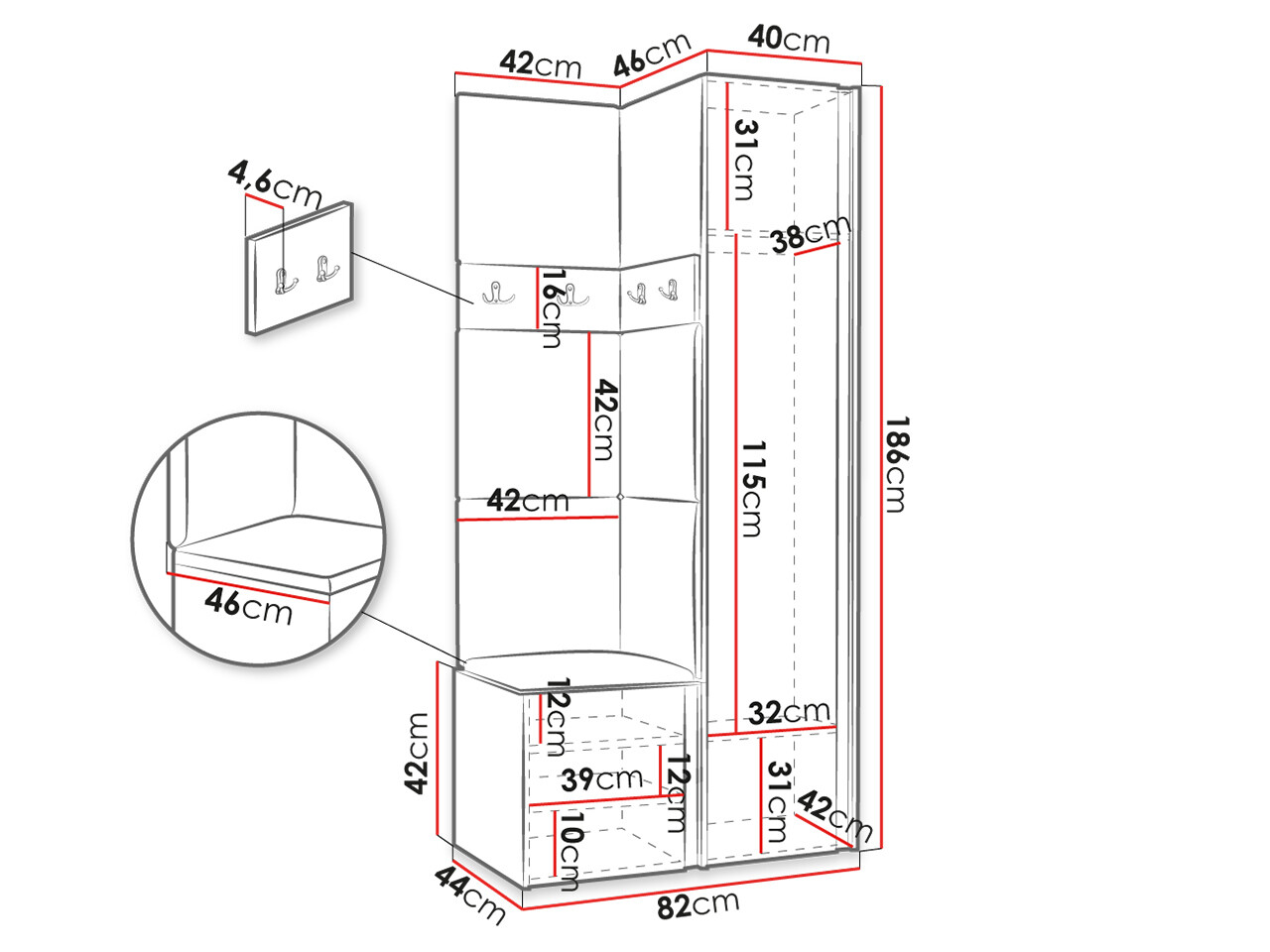 Set za hodnik Hartford 348 (Zanatski hrast + Crno)