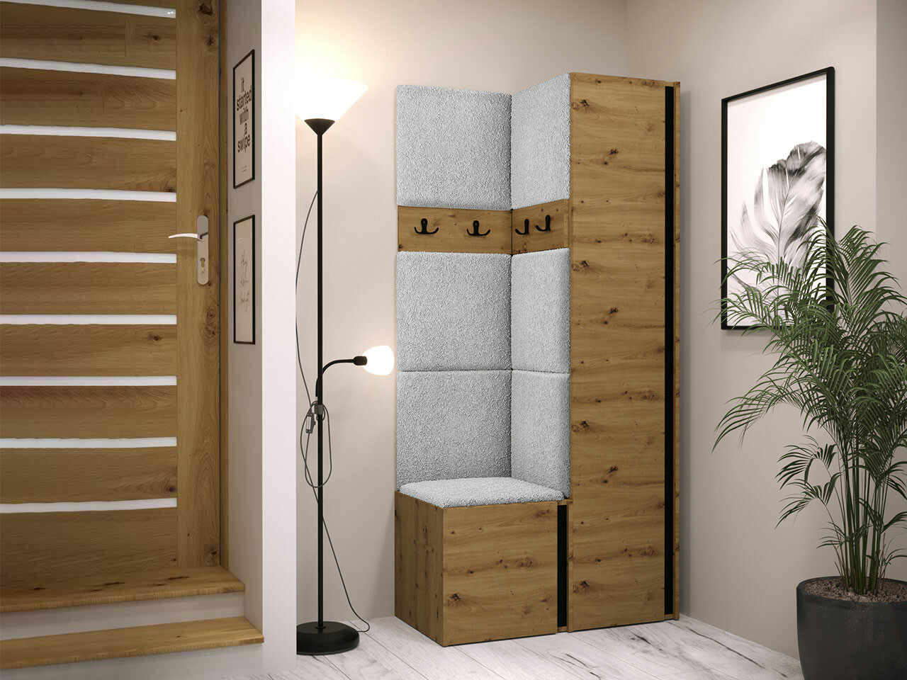 Set za hodnik Hartford 348 (Zanatski hrast + Crno)