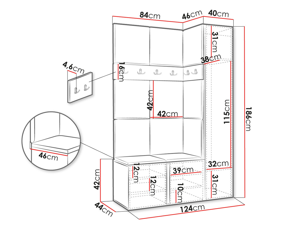 Set za hodnik Hartford 471 (Belo)