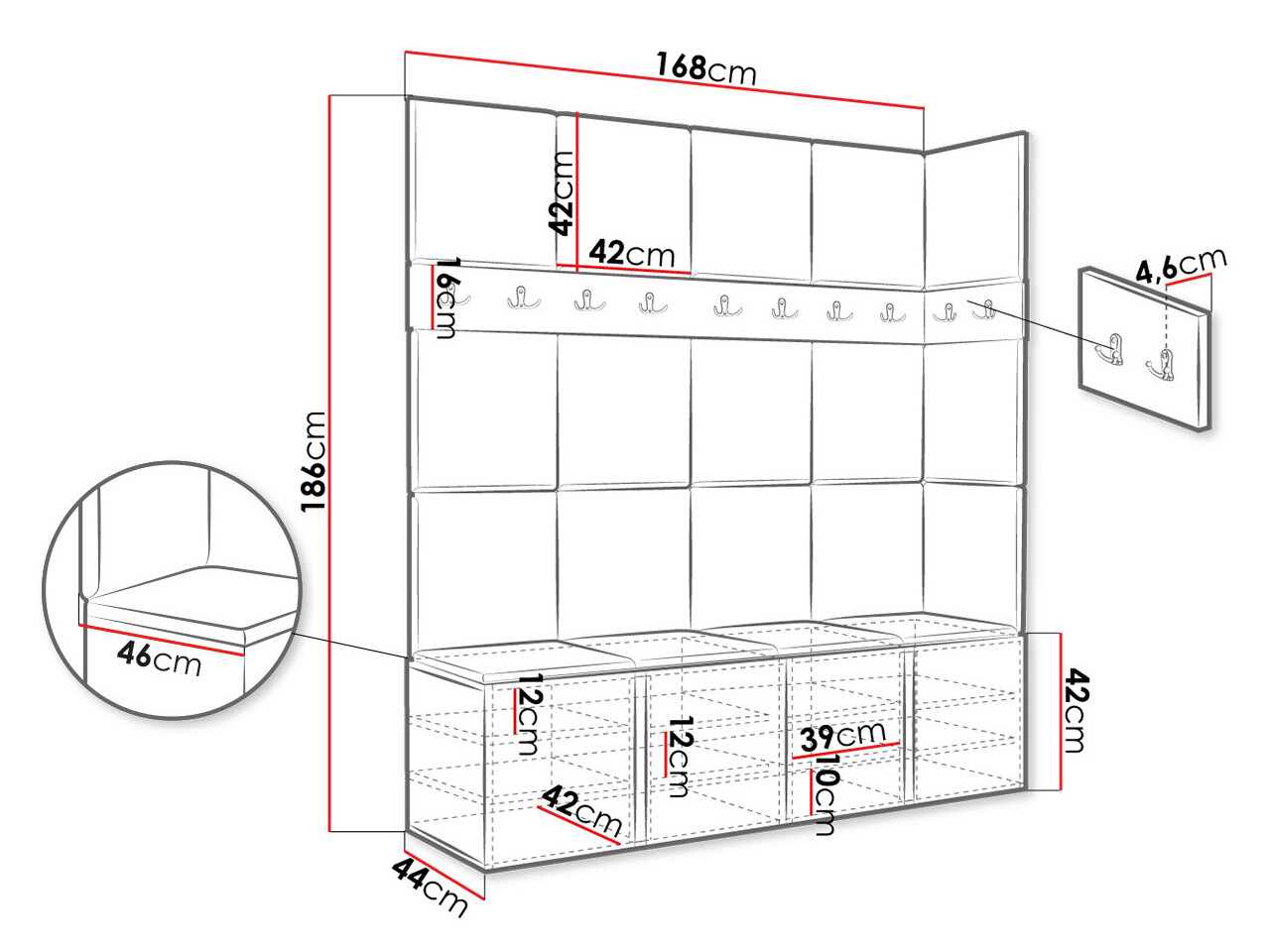 Set za hodnik Hartford 265 (Graphite)