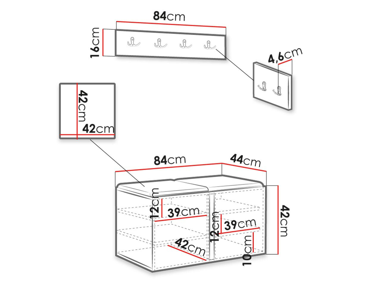 Set za hodnik Hartford 384 (Crno)