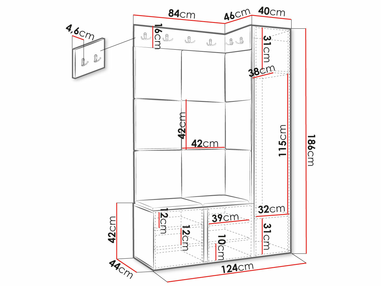 Set za hodnik Hartford 385 (Belo)