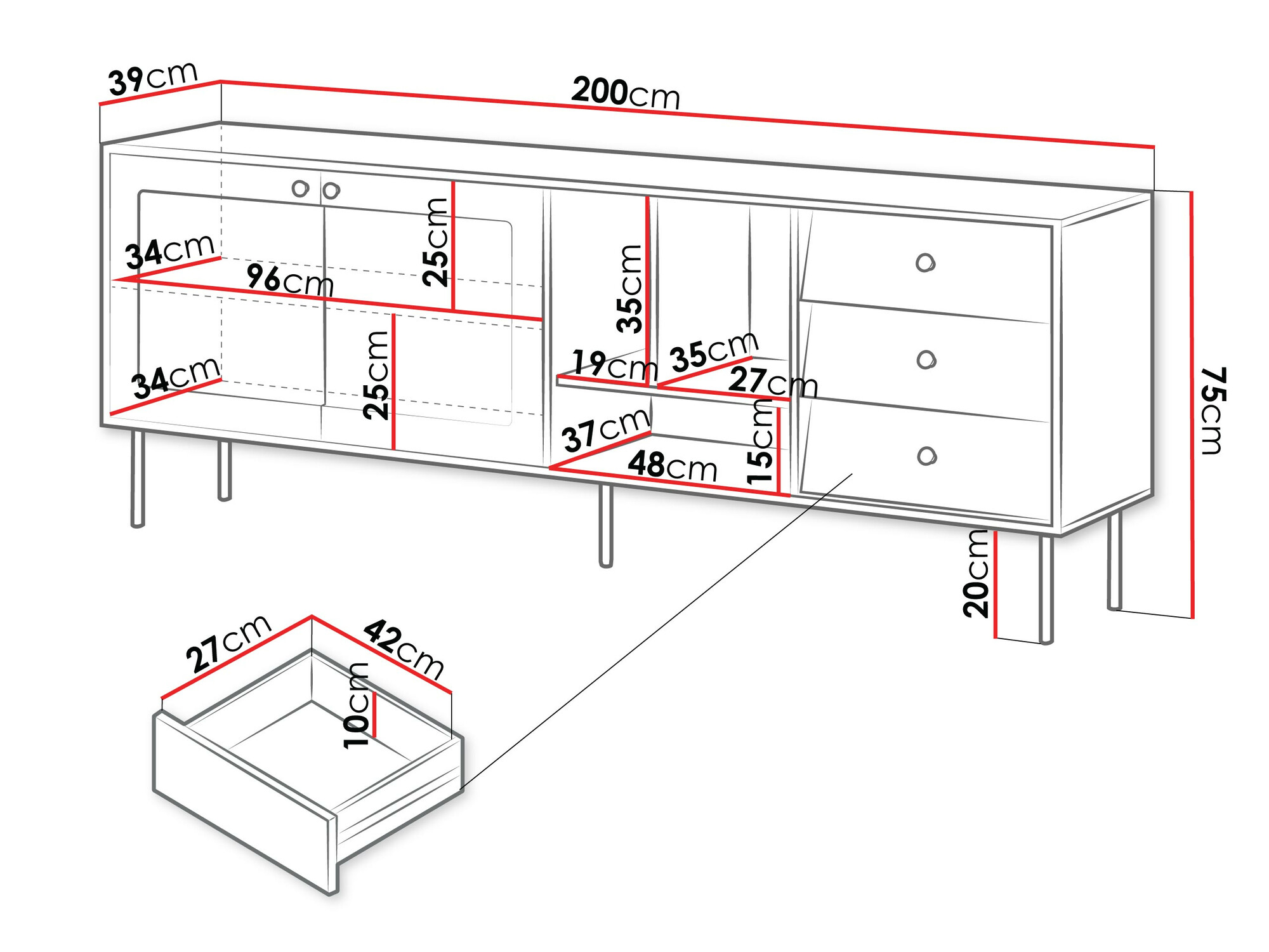 Komoda Feletri 104 (Crno)