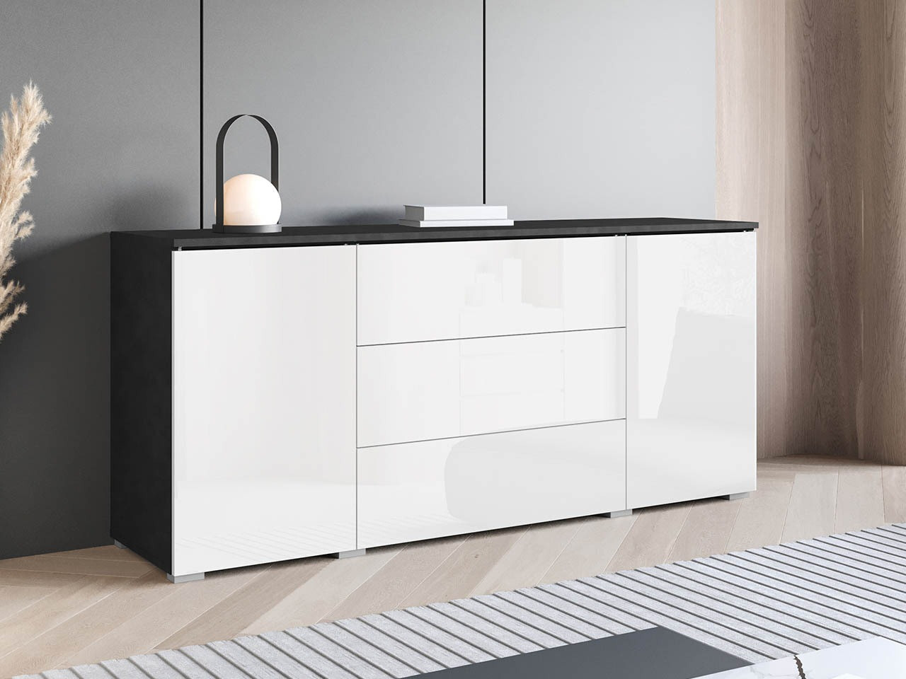 Komoda Sarasota 142 (Matera siva + Sjajno belo)