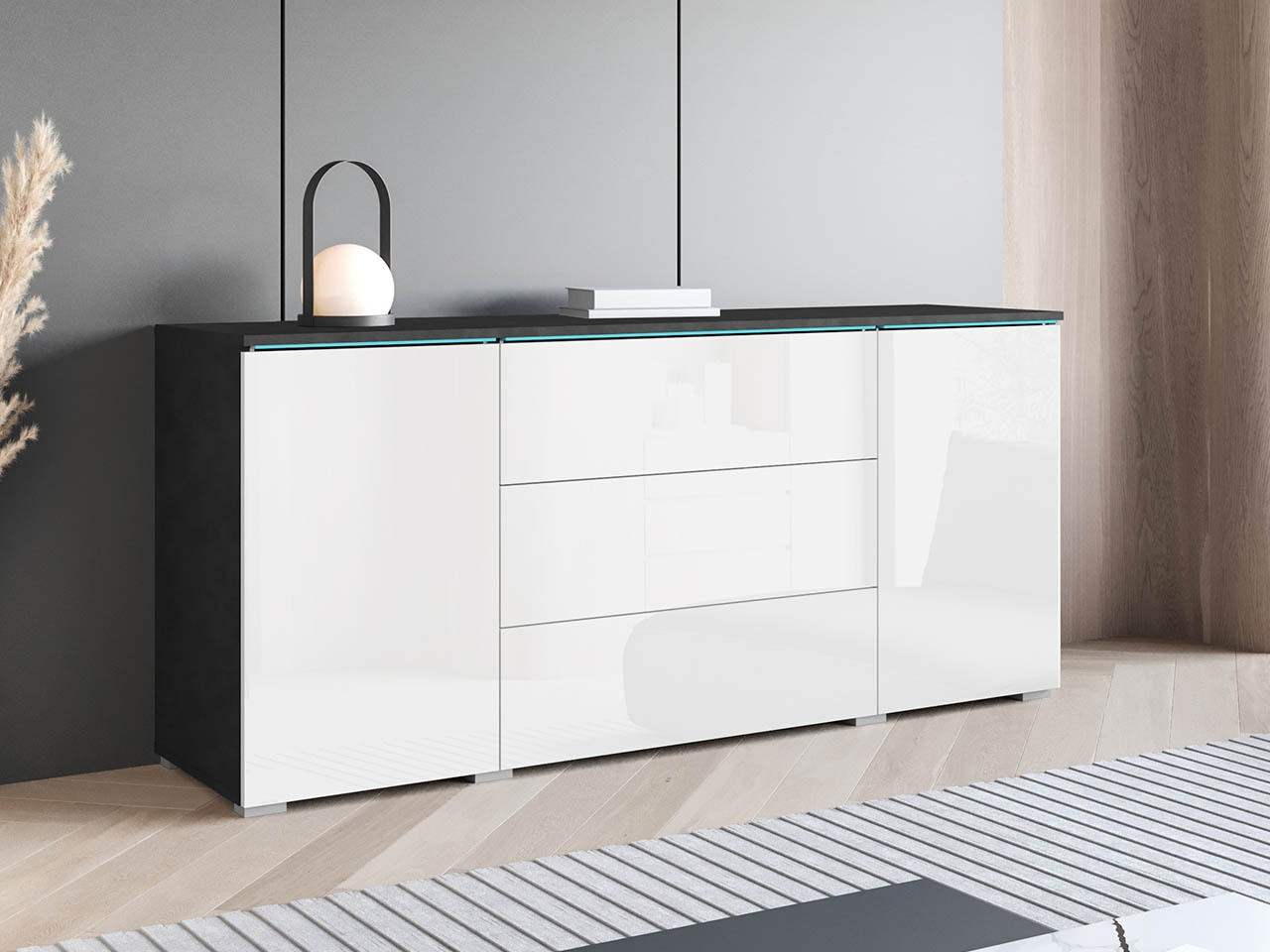 Komoda Sarasota 142 (Matera siva + Sjajno belo)