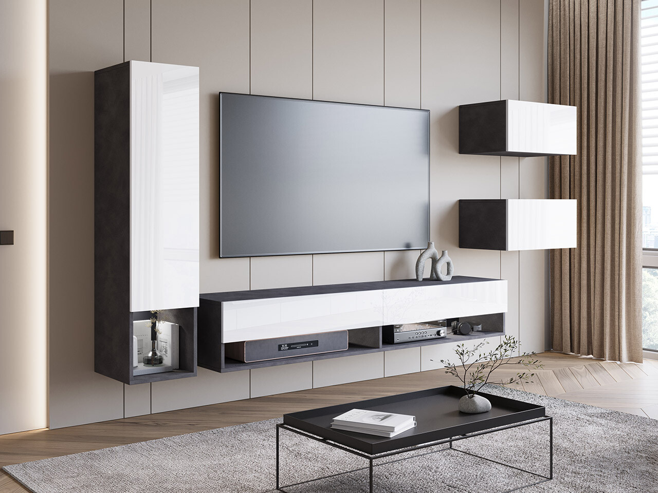 Set za dnevnu sobu Sarasota 124 (Matera siva + Sjajno belo)