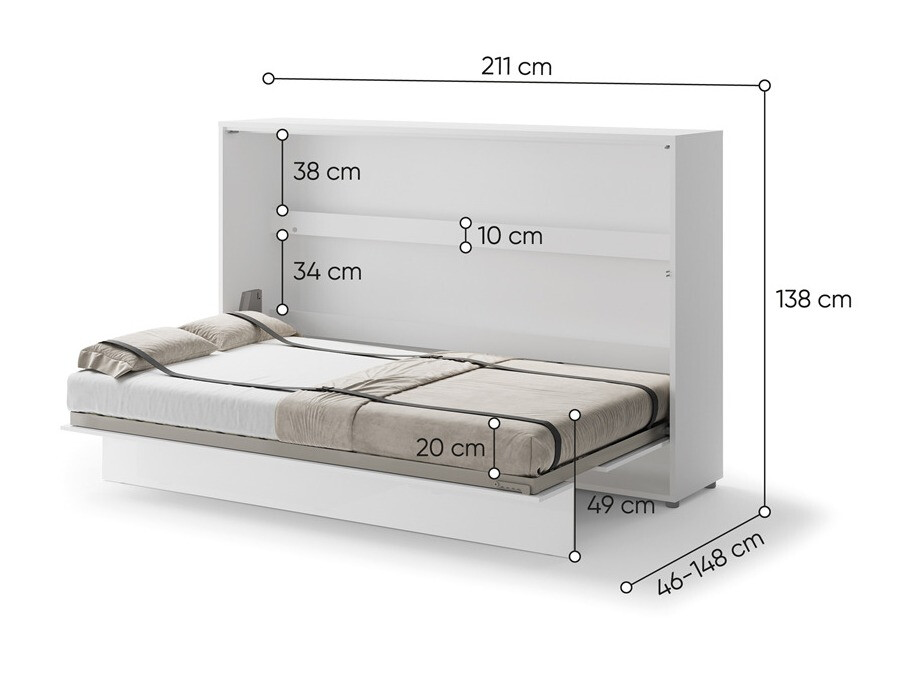 Zidni krevet Concept Pro Lenart Levfere 115 (Sjajno belo)