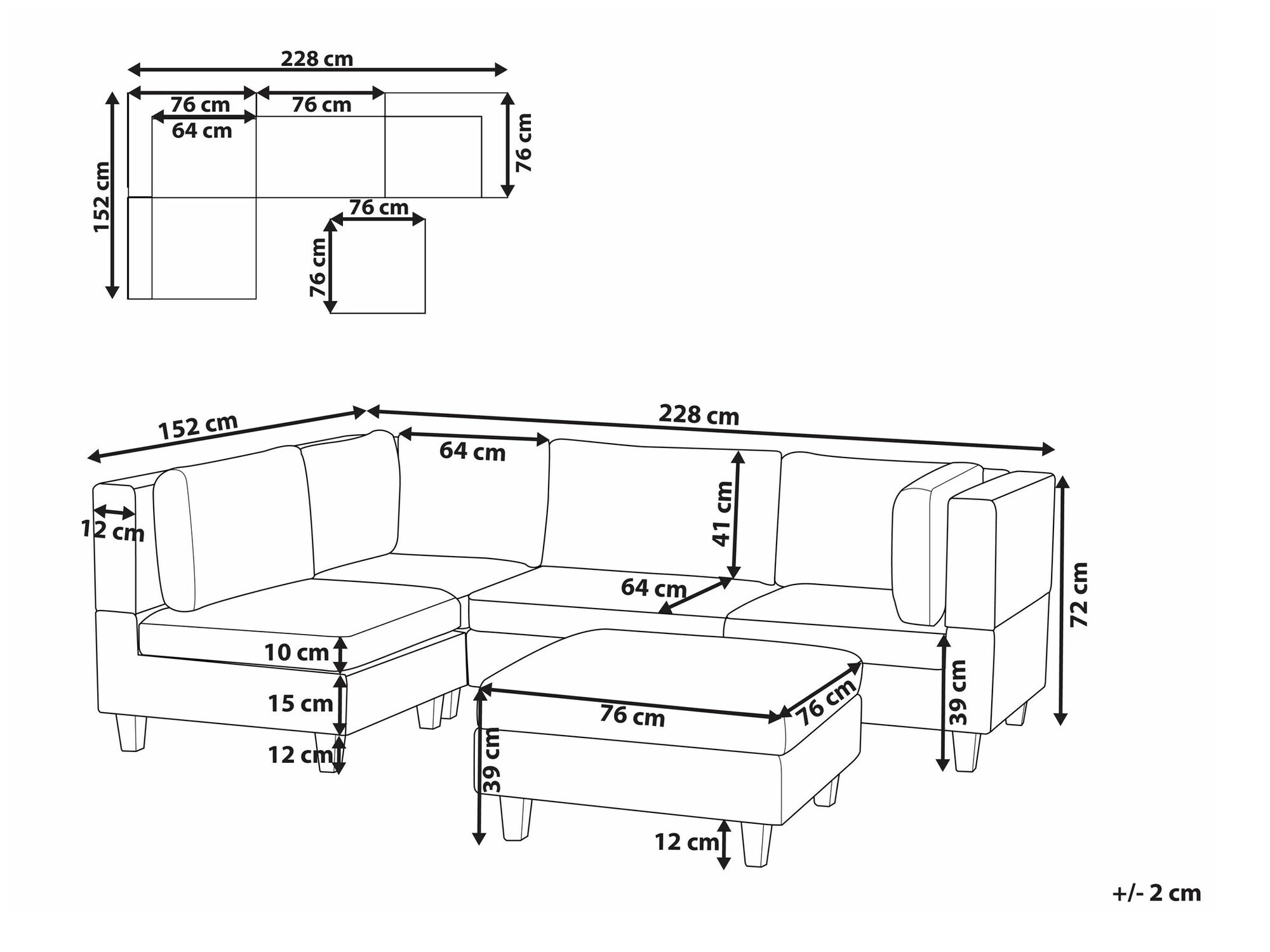 Modularna ugaona garnitura Elbmeli 108 (Bež)