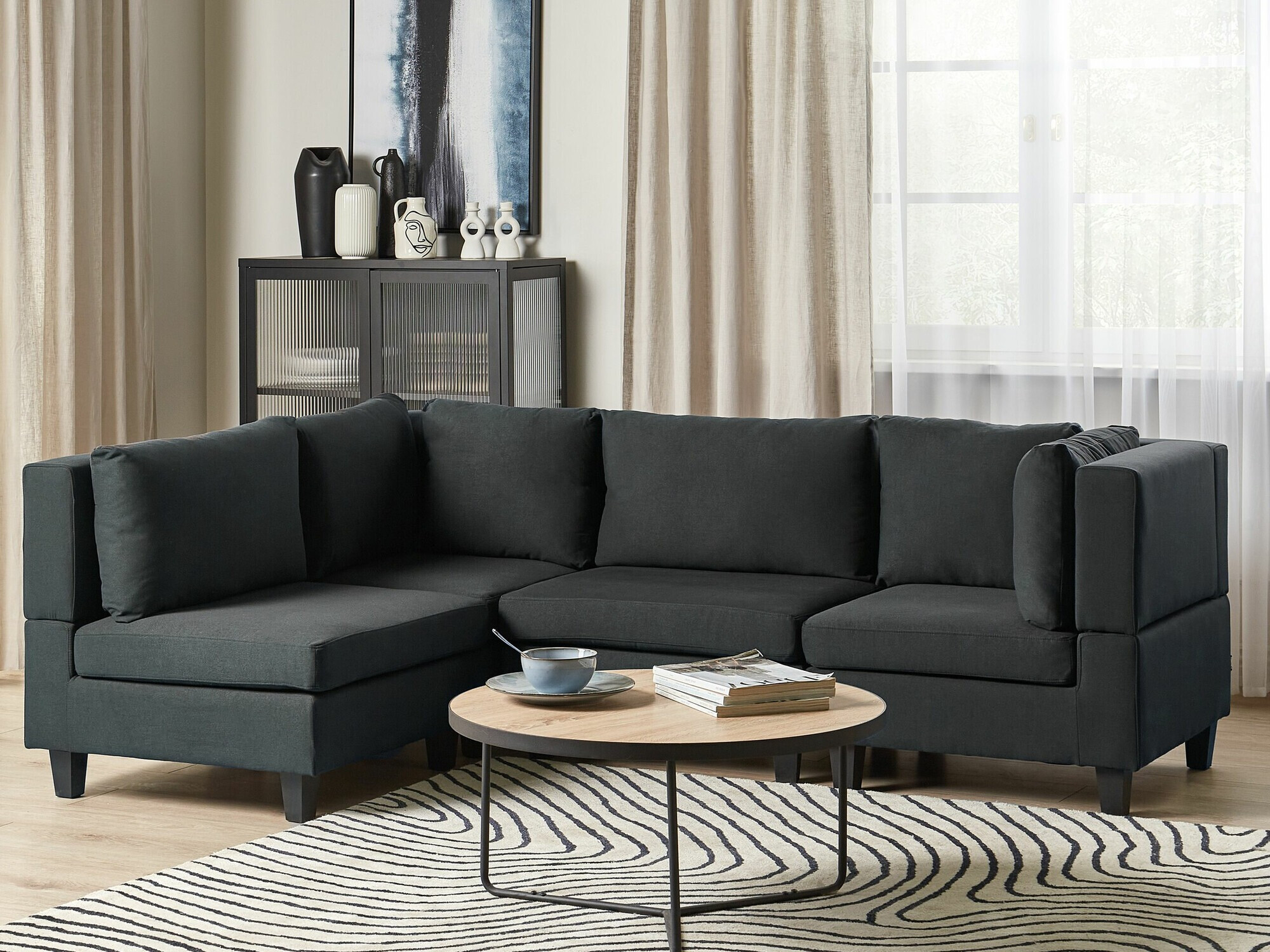 Modularna ugaona garnitura Elbmeli 108 (Crno)