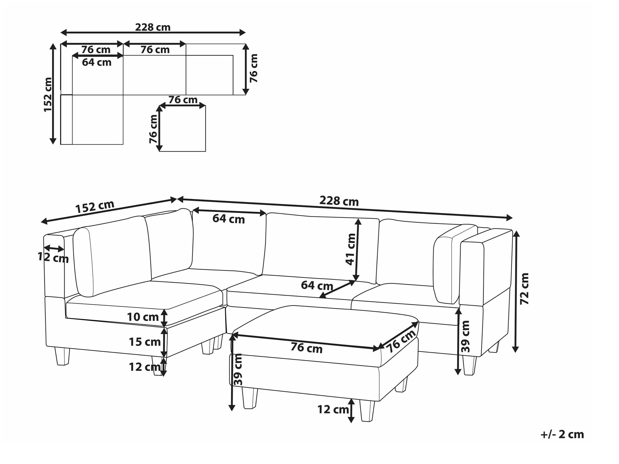 Modularna ugaona garnitura Elbmeli 108 (Smeđa)
